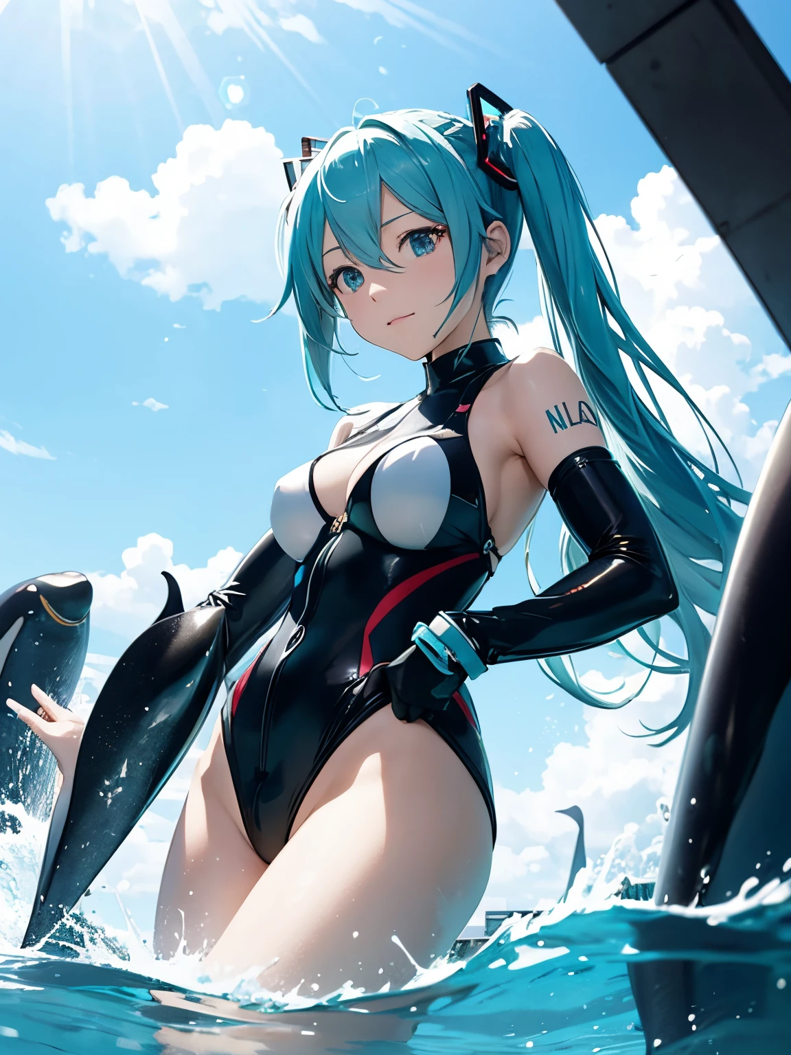 miku hatsune,Beautiful breasts,Diving suit,Diving,clean legs,instructor,killer whale training