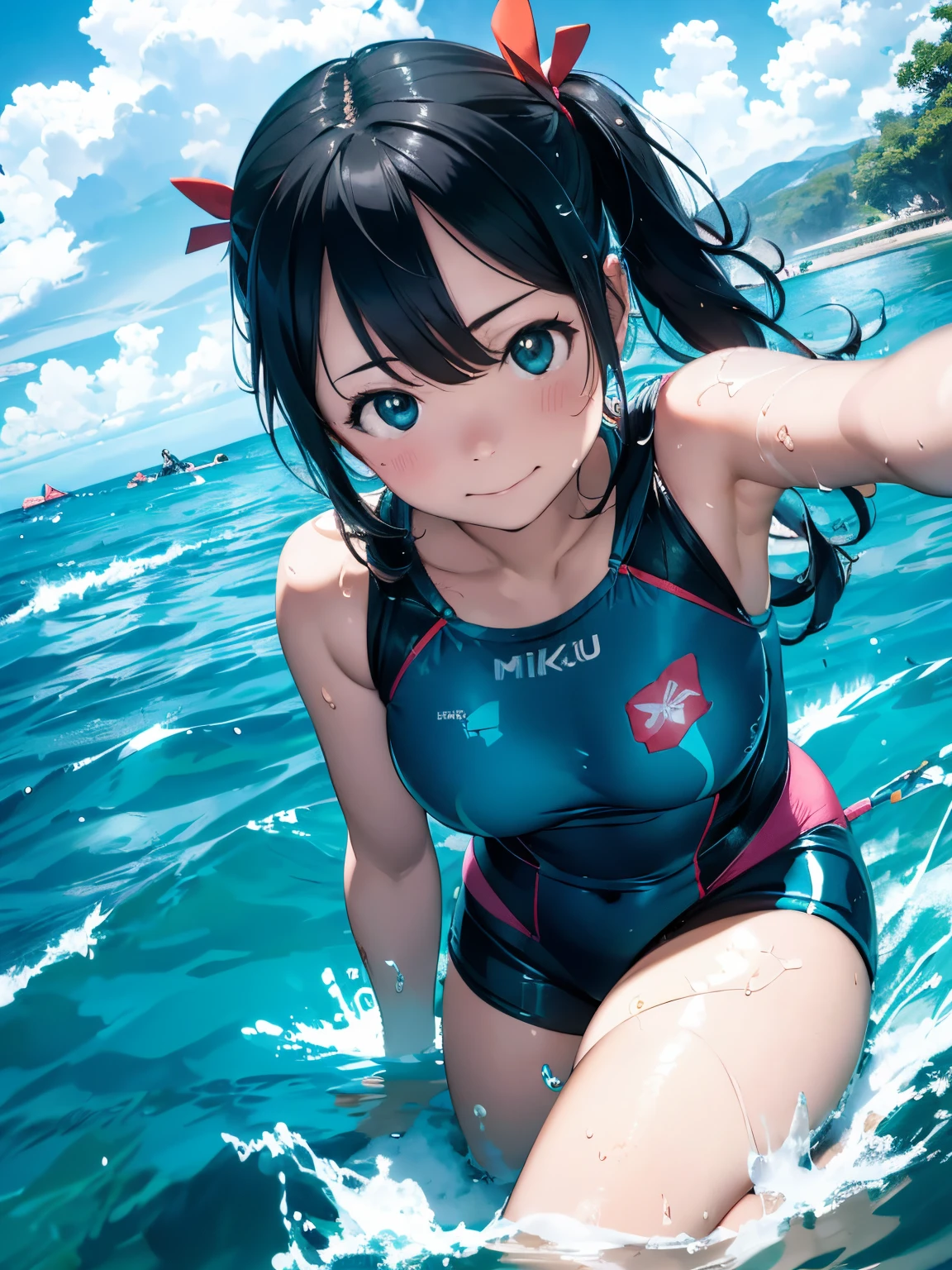 miku hatsune,swim with dolphins in the ocean,Beautiful breasts,Diving suit,snorkel,The corals