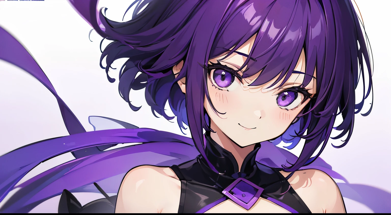 (tmasterpiece,4k wallpaper,best qualtiy))、((girl with1a person))、(独奏)、Brilliant,(Purple hair)、short-cut、a smile、close up of face、doress、stage