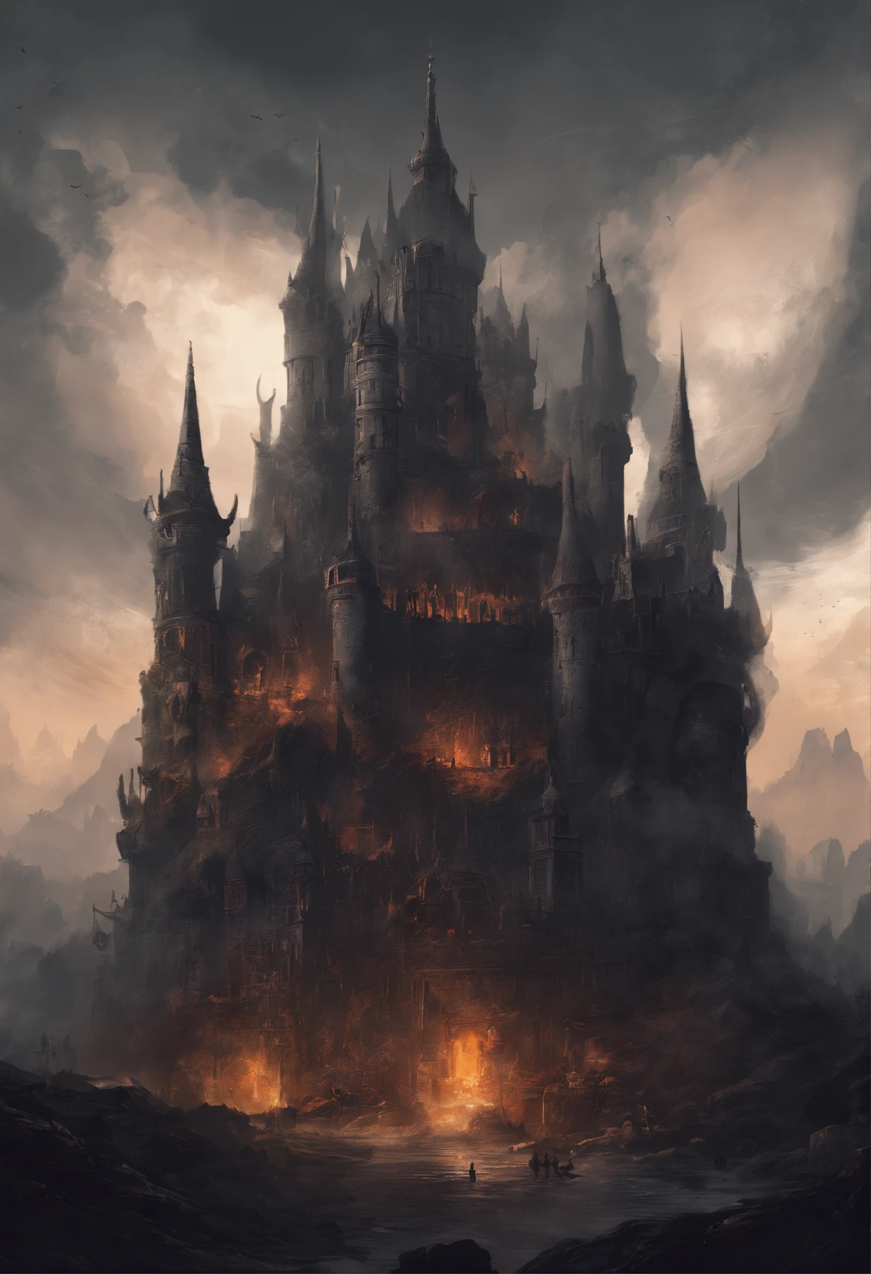 A huge caste, dark fantasy style, retro, high quality, high detail, 8k