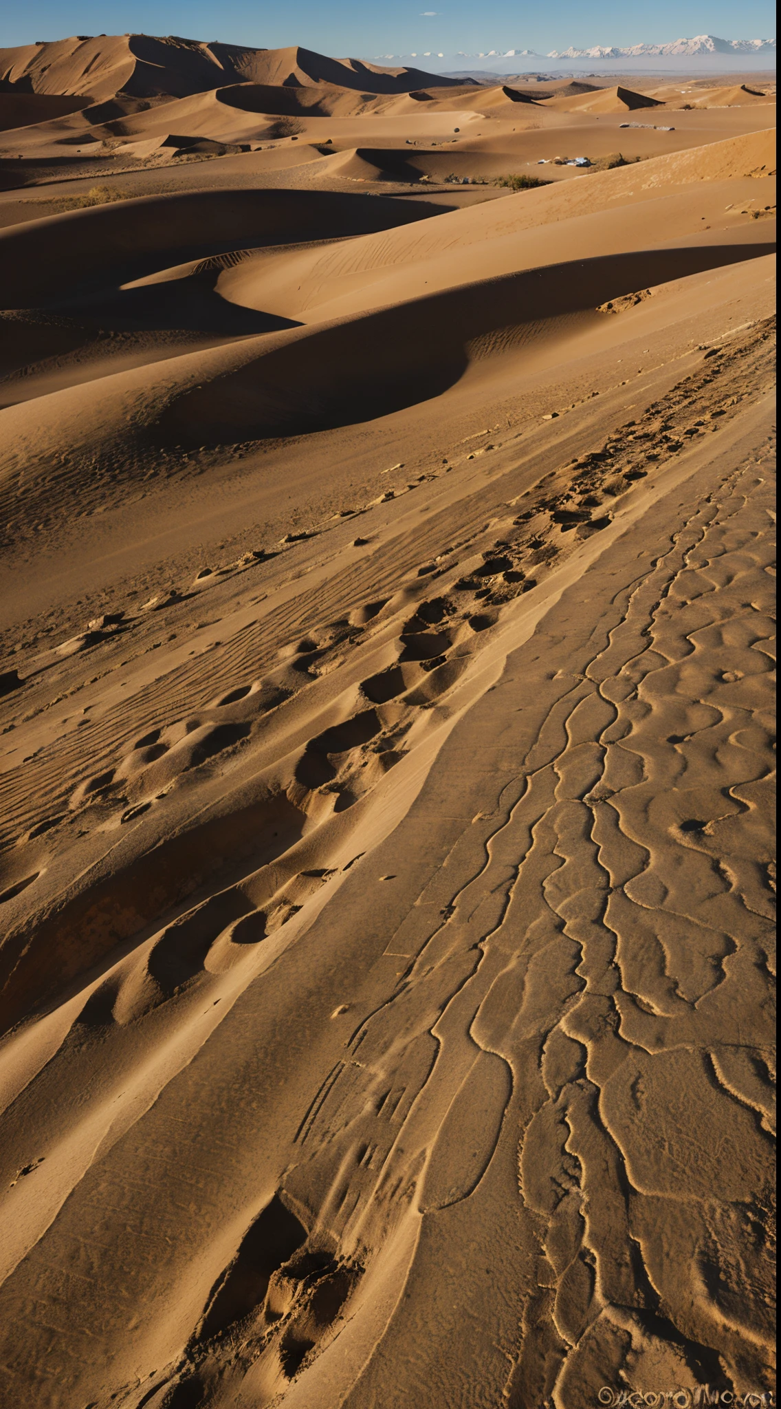A vast, sun-drenched Atacama Desert landscape. A lone, battered dune rises in the foreground, casting long shadows in the scorching afternoon sun.