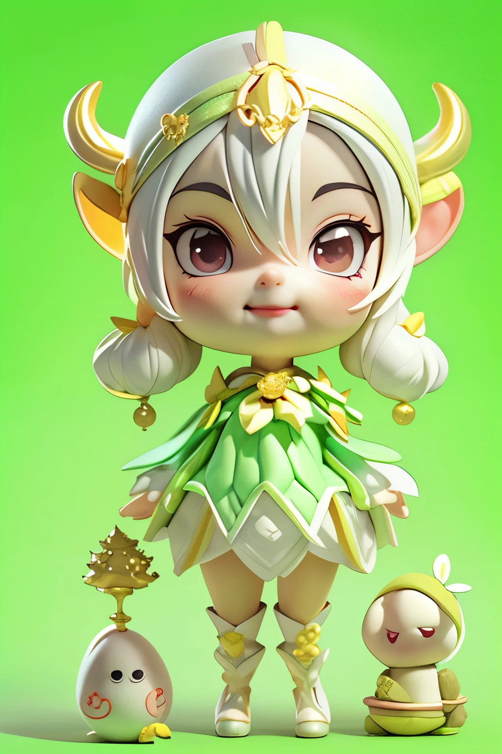 (Blind Box Toy Style, Western Cartoon Q Version), (1 beautiful female succubus head, white Santa Claus costume, smiling, holding hands with snowman), Christmas tree, snowflake, cute full body portrait, slender standing, cartoon character, medieval, 3D rendering, symmetrical lighting, ray trace, presents, gold