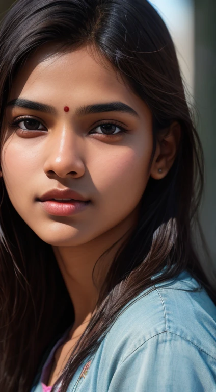 young Indian girl, 18-year-old, looking at the camera,  intricate facial details, hyper-realistic,  photorealistic digital art trending on Artstation 8k HD high definition detailed realistic, detailed, skin texture, hyper detailed, realistic skin texture, armature, best quality, ultra high res, (photorealistic:1.4),, high resolution, detailed, raw photo, 400 camera f1.6 lens rich colors hyper realistic lifelike texture dramatic lighting unrealengine trending on artstation cinestill 800