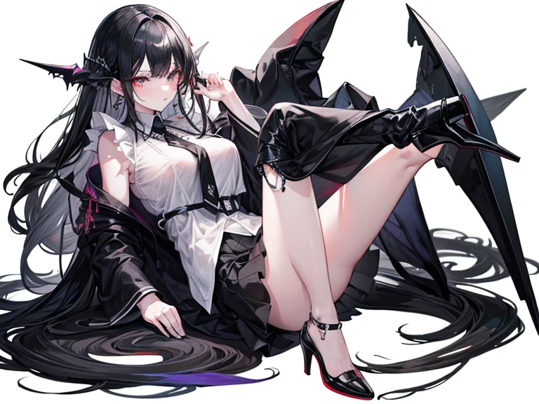 Full body lesbian,Sling black silk,high-heels,pupils,Raised sexy,Obscenity exposed,jk,black silk skirt,White color blouse,black long straight hair,Qi bangs,ear nipple ring,Transparent skirt
