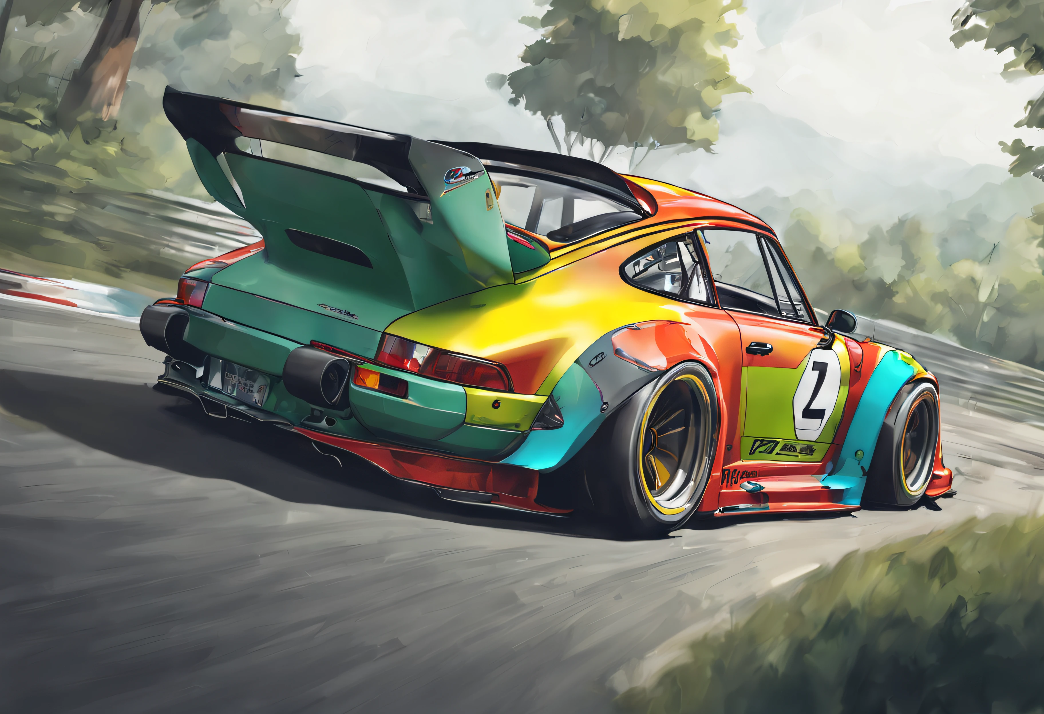 une porsche rwb, style of design coloré, 4K, Detailed