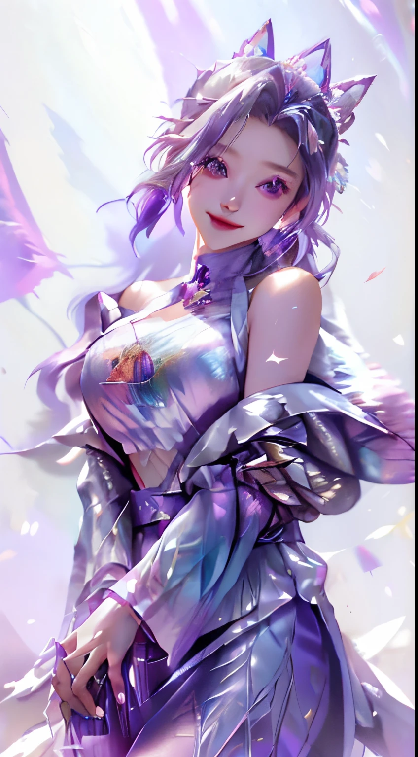Bright purple robe, Hanfu long skirt, largeeyes, masterpiece absolutely beautiful, 1人の女性, closeup cleavage. closeup cleavage, A healing smile, snow landscape, 4k画质, Twisted braids, Princess Hairstyle Princess Haircut, hair accessories, clubs, People cannot forget its beauty when they see it
、