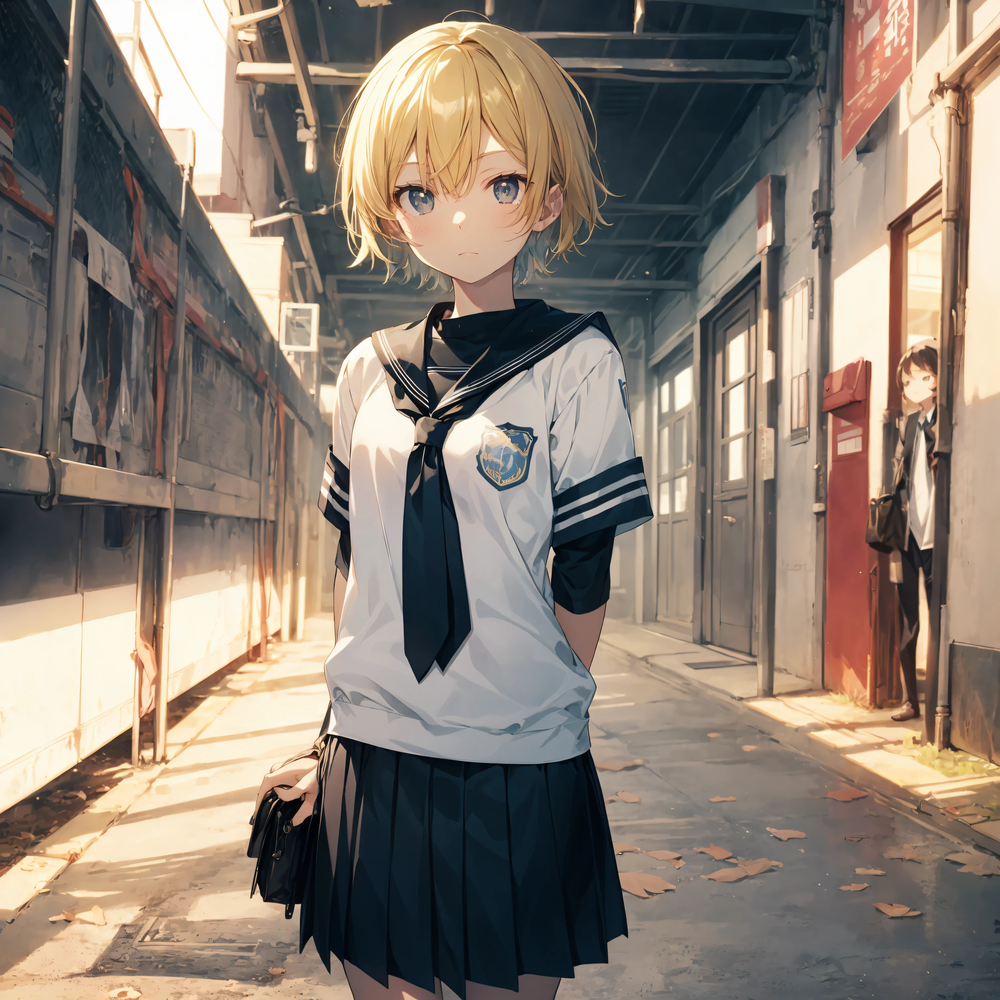Super high quality by the art god, Ultra-detailed, Kantai Collection Style, anime moe art style,Best Anime 8K Konachan Wallpapers, Pixiv Contest Winner, Perfect Anatomy, BREAK,(Draw a girl sleepily walking to school. ),BREAK, 1girl in, (Solo,Lori,,13yea:1.3),a junior gynous attraction, (Very short hair), hair messy, voluminous, Full limbs, complete fingers, flat chest, Small butt, groin, Small eyes,Beautiful detailed black eyes, Well-proportioned iris and pupils, disgusted eye, School uniform, Skirt, On the way to school. BREAK,High resolution,super detailed skin, professional anime lighting, 8K, Illustration,