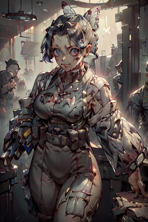 highest quality, expensive_solve, Ulzzang,cute,mecha musume, zombie,cowboy shot, NSFW, saggy breasts:1.5, huge breasts,Mechanical arm:0.3, teacher,after the apocalypse, skull,teacher