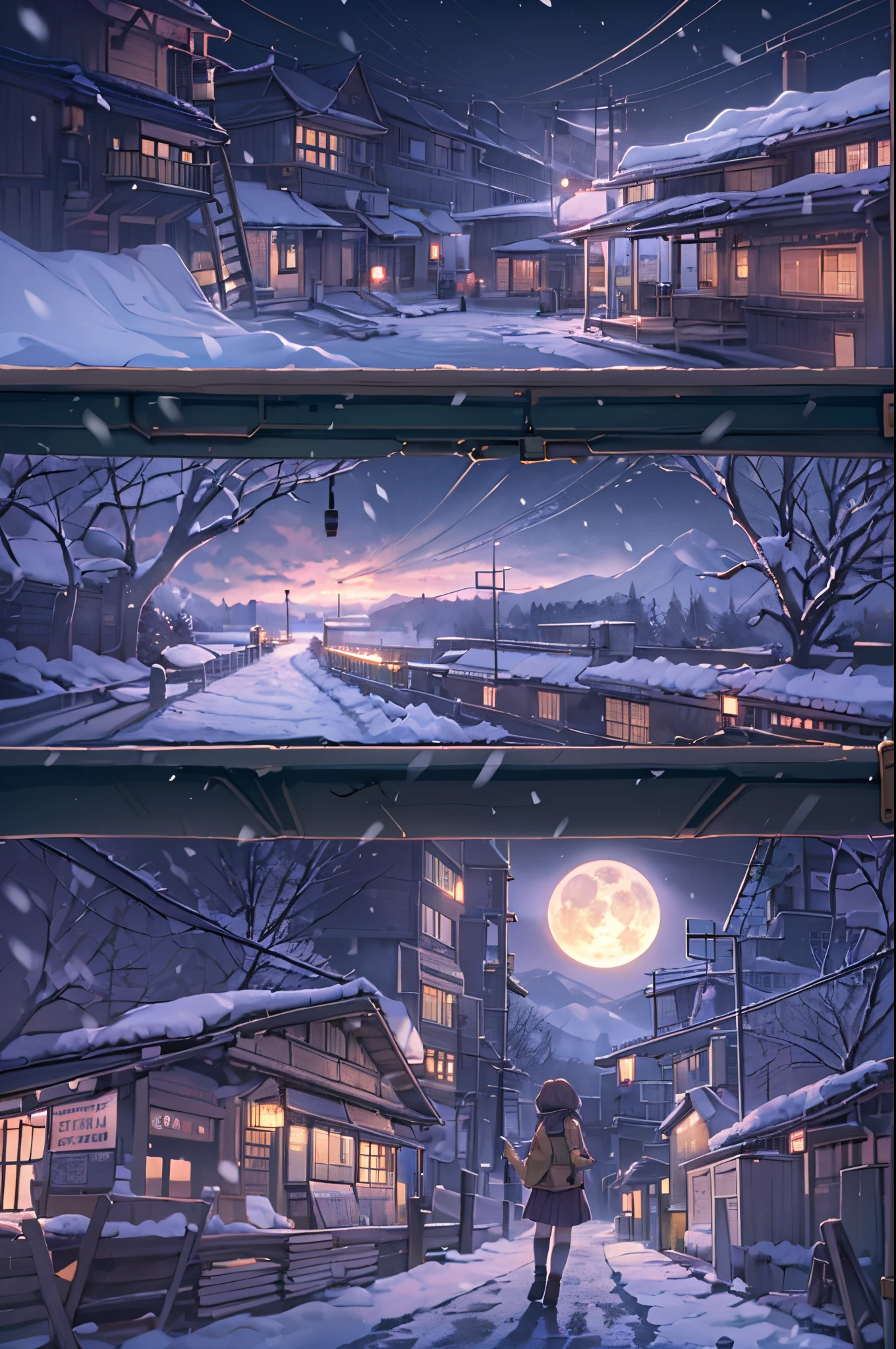 fullmoon、Snow runs、Snowy road illuminated by the full moon、47 girls、komono、raid