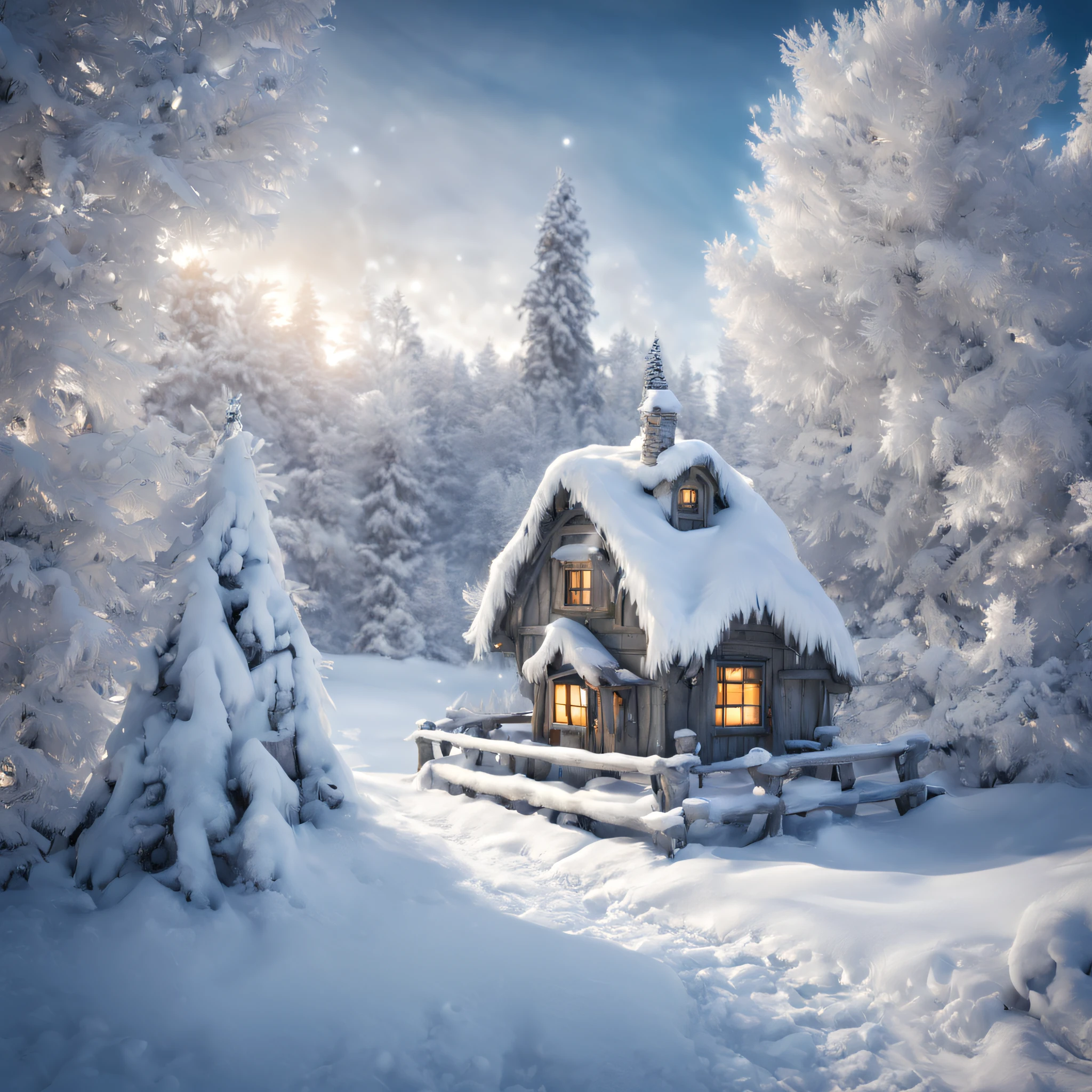 Close-up photo of a magical Winter Wonderland., A winter wonderland with its snowy inhabitants, Winter snow houses and snow creatures, in a fabulous Winter Wonderland, A winter wonderland with its own details, great depth of field, Hi-Def, Extremely realistic, Extremely detailed, cinematic treatment, HDR, Photorealistic, tmasterpiece
