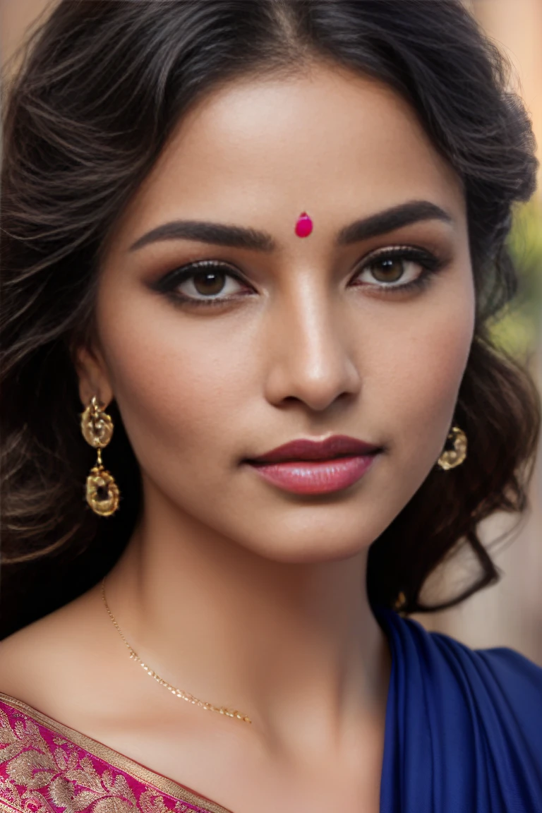 (best quality,highres,masterpiece:1.2),ultra-detailed,(realistic,photorealistic,photo-realistic:1.37),beautiful detailed eyes,beautiful detailed lips,extremely detailed eyes and face,long eyelashes,[silk saree],[curly hairs],[thin face],[Temple background],vivid colors,soft lighting,Indian traditional,portrait,subtle color palette,gentle shadows