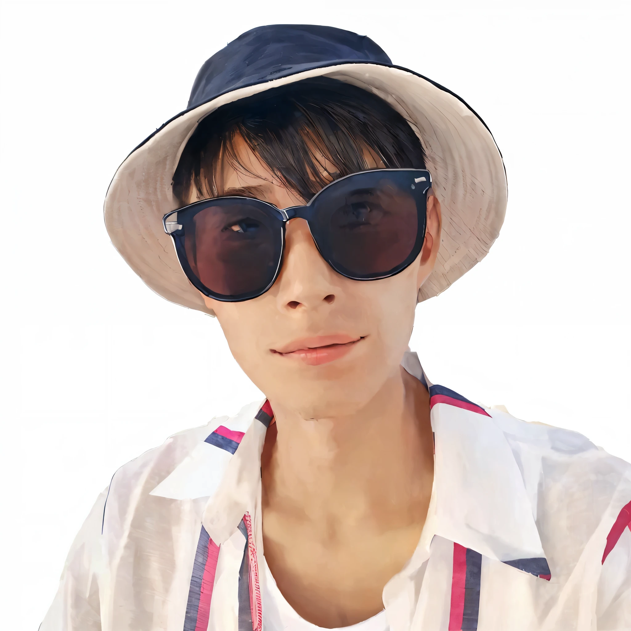 Piscine animation style,a young man wearing a hat,Face the camera,romantic glamor style,capture raw emotion,exaggerated facial features