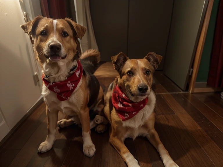 Two dogs with Christmas scarf