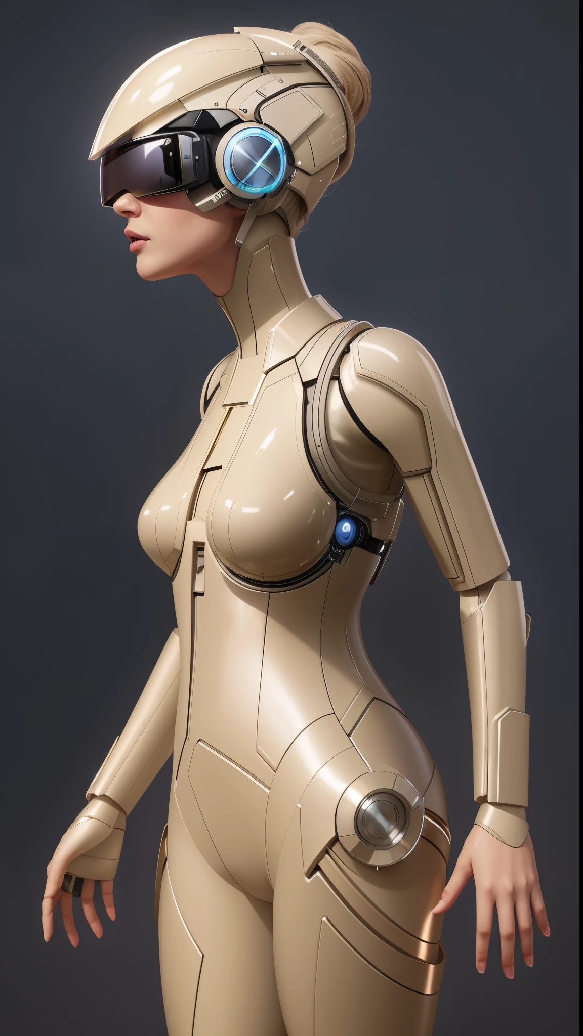 There are two people wearing futuristic costumes、woman wearing vr glasses, sci fi female character, sci-fi female, sci - fi character, smooth digital concept art, sci-fi android female, uniform attire, Flexible fingers, Portrait of a sci-fi woman, Image of a beautiful robot, Beautiful female armor, CG8K, CG8K