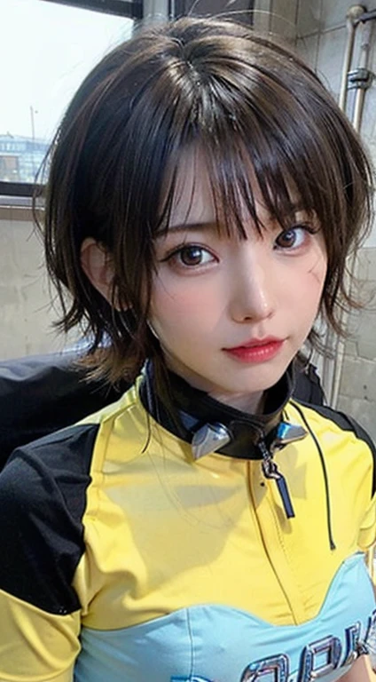 (masutepiece:1.3), (Best movie quality:1.2), (Very detailed settings:2), (Soft+Artistic lighting), (1boy), short blue hair, (Eyes+yellow+Red:1.4), (multicolored eyes+Heterochromia), Wear cyberpunk clothing, Futuristic, tech, city scenery (Robots around)0.4], Take in dramatic views.