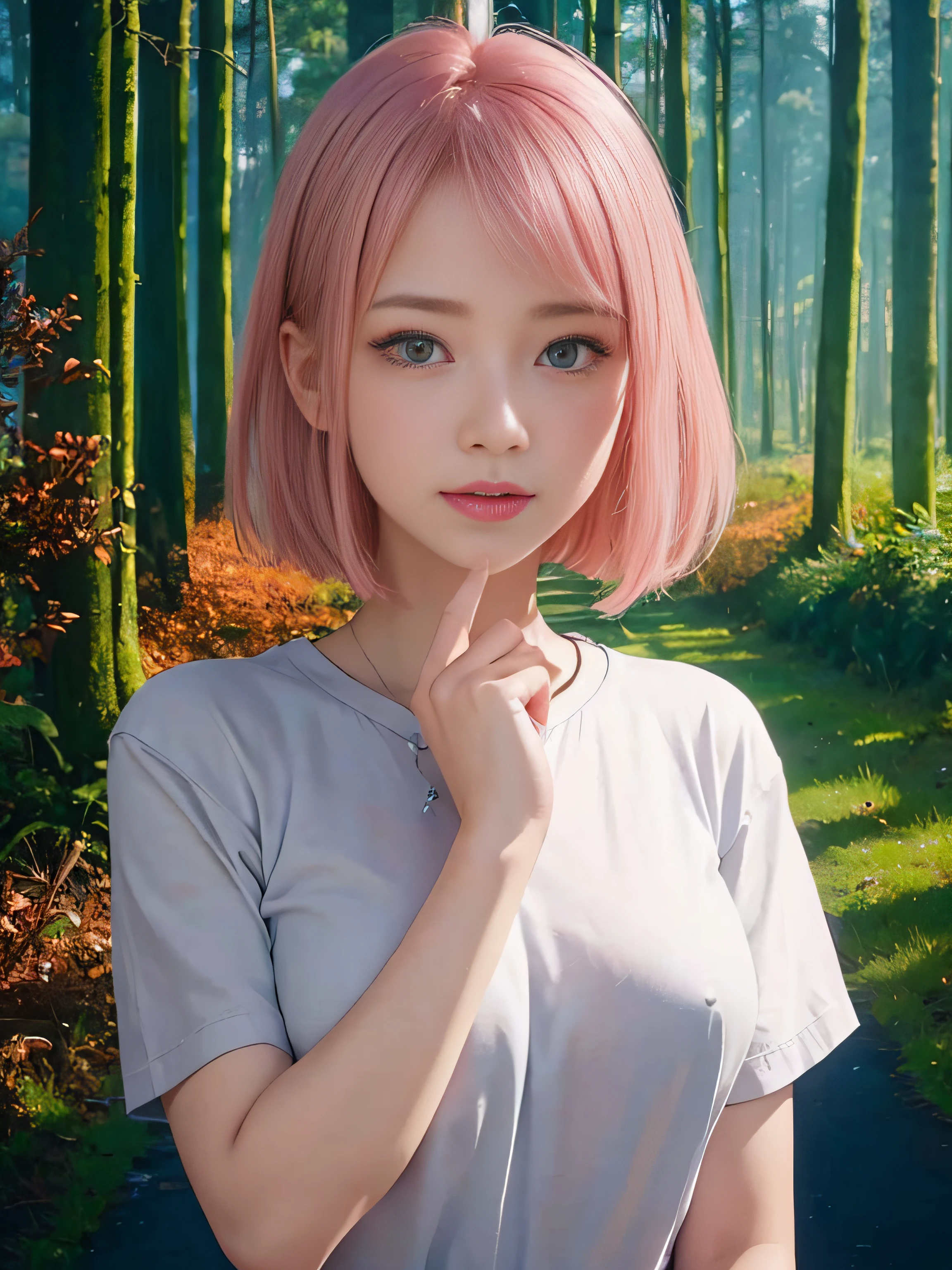 one girls、Young Face、young body、fullnude、barechested、Pink 、Female genitals、Open legs、Opening legs、full body Esbian、mare、A pink-haired、shores、outside of house、Skysky、a smile、Gamine、skinny body、tiny chest