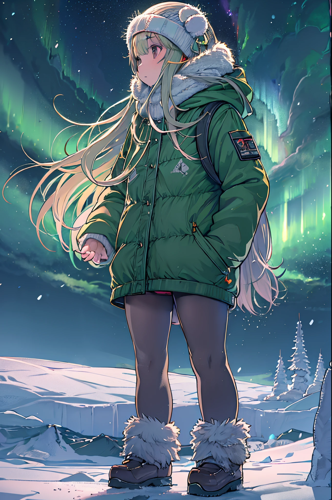 masutepiece、One girl、Winter gear、Antarctic base、Looking up at the Northern Lights