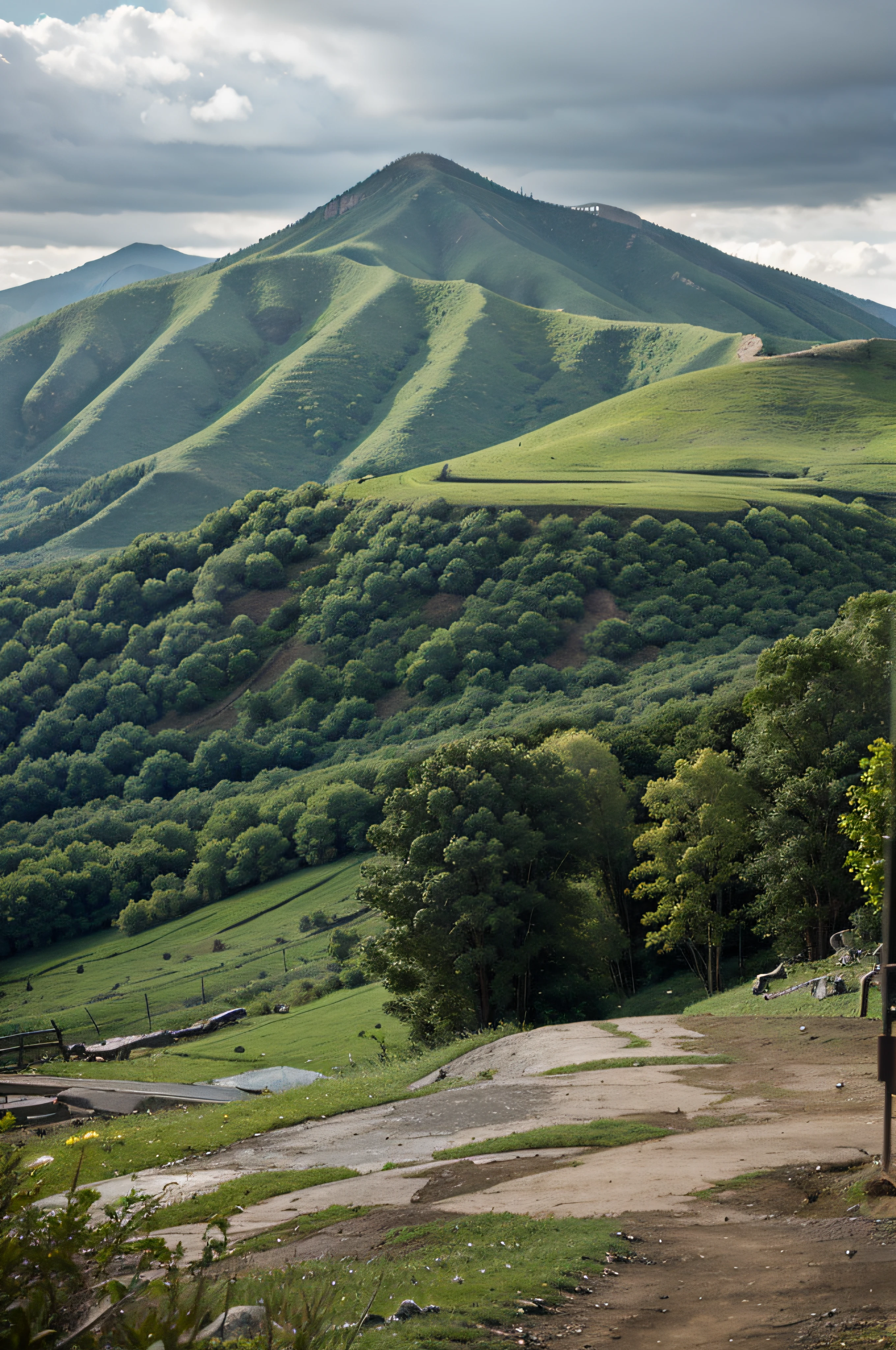 green mountain, cloudy, relistic