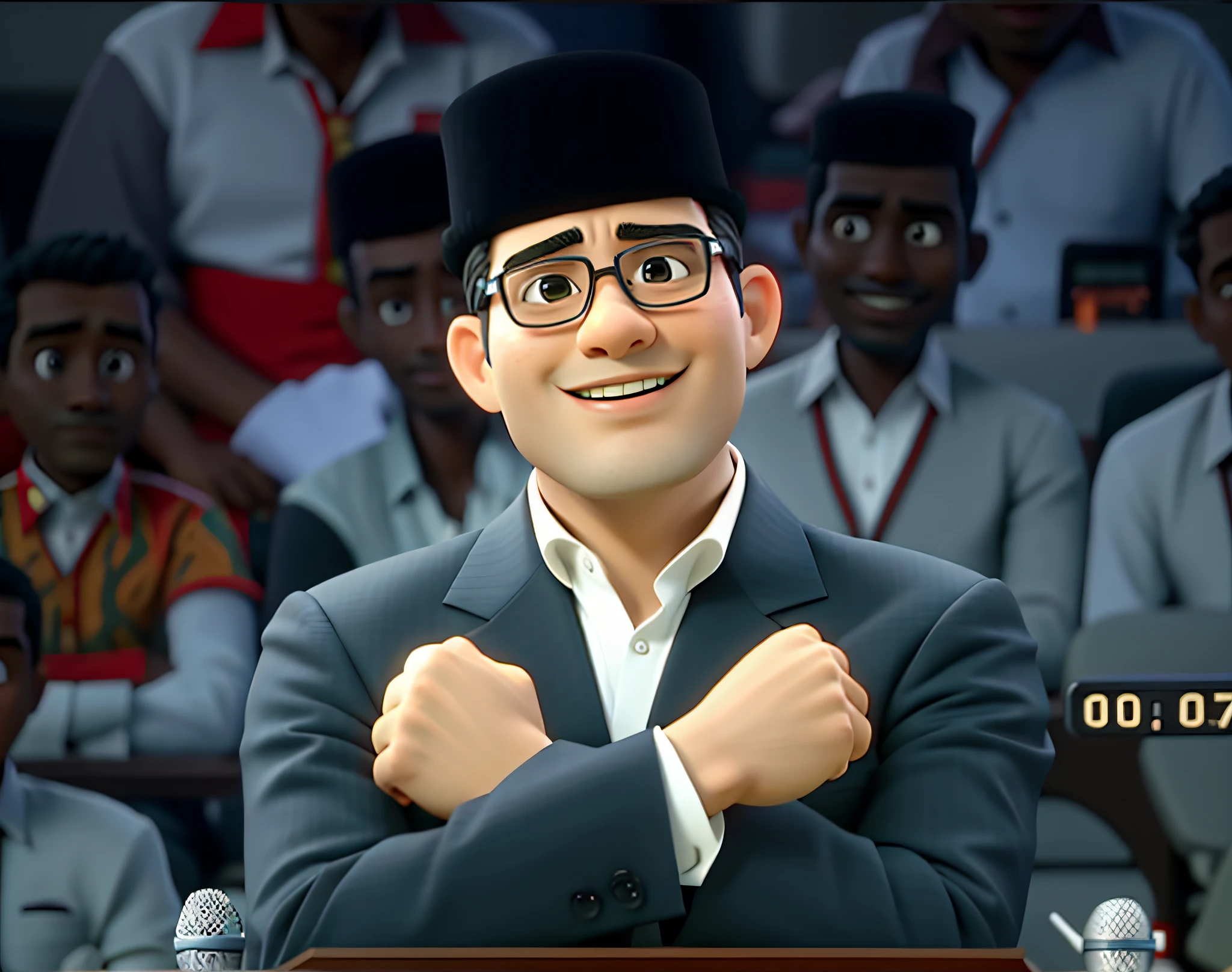 a close up of a man in a suit and tie with a microphone, raden saleh, saadane afif, jokowi, ramil sunga, screengrab, mohamed chahin, lokah samastah sukhino bhavantu, instagram post, mutahar laughing, chambliss giobbi, q hayashida, inspired by Oton Gliha, 8k, detailed, masterpiece, movie