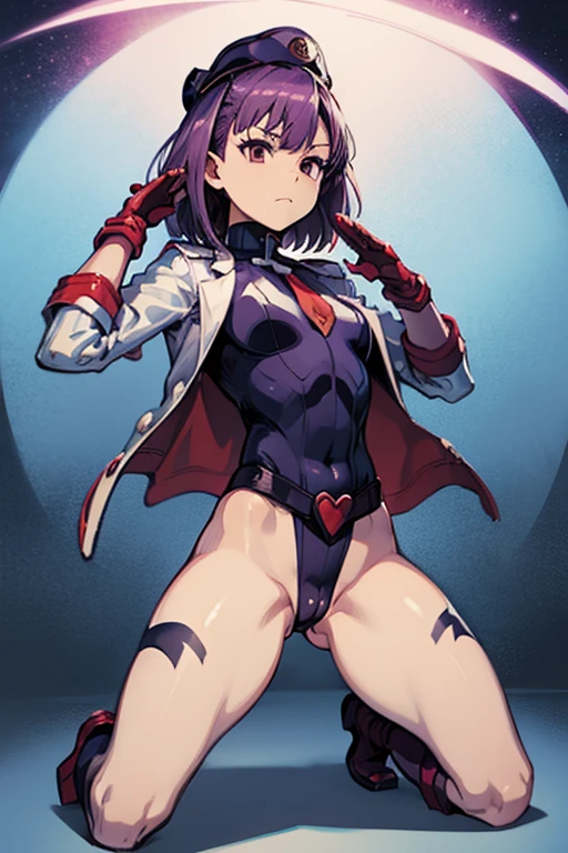 White gloves, red eyes, white jacket, white skirt, best quality, masterpiece, Highly detailed, illustration, absurdres, white military uniform, white uniform, white hat, standing, girls, standing at attention, multiple girls, expressionless, blank eyes, looking at viewer, emotionless, corrution, mind control, female combatant, full body, hypnotized, unhappy trance, perfect female body, extremely glossy latex, belt, hypnosis, hypnoLora, empty eyes, Mind control device, thigh high, poses, submissive_pose, rubber bodysuit, nazi saluting, military, military saluting, salute, Bleach, Quincy, doll suit, shadaloo dolls, kneeling, thighhighs, tight miniskirt, purple hair, purple, pink hat, Helena Blavatsky, Fate grand order, short hair, tie