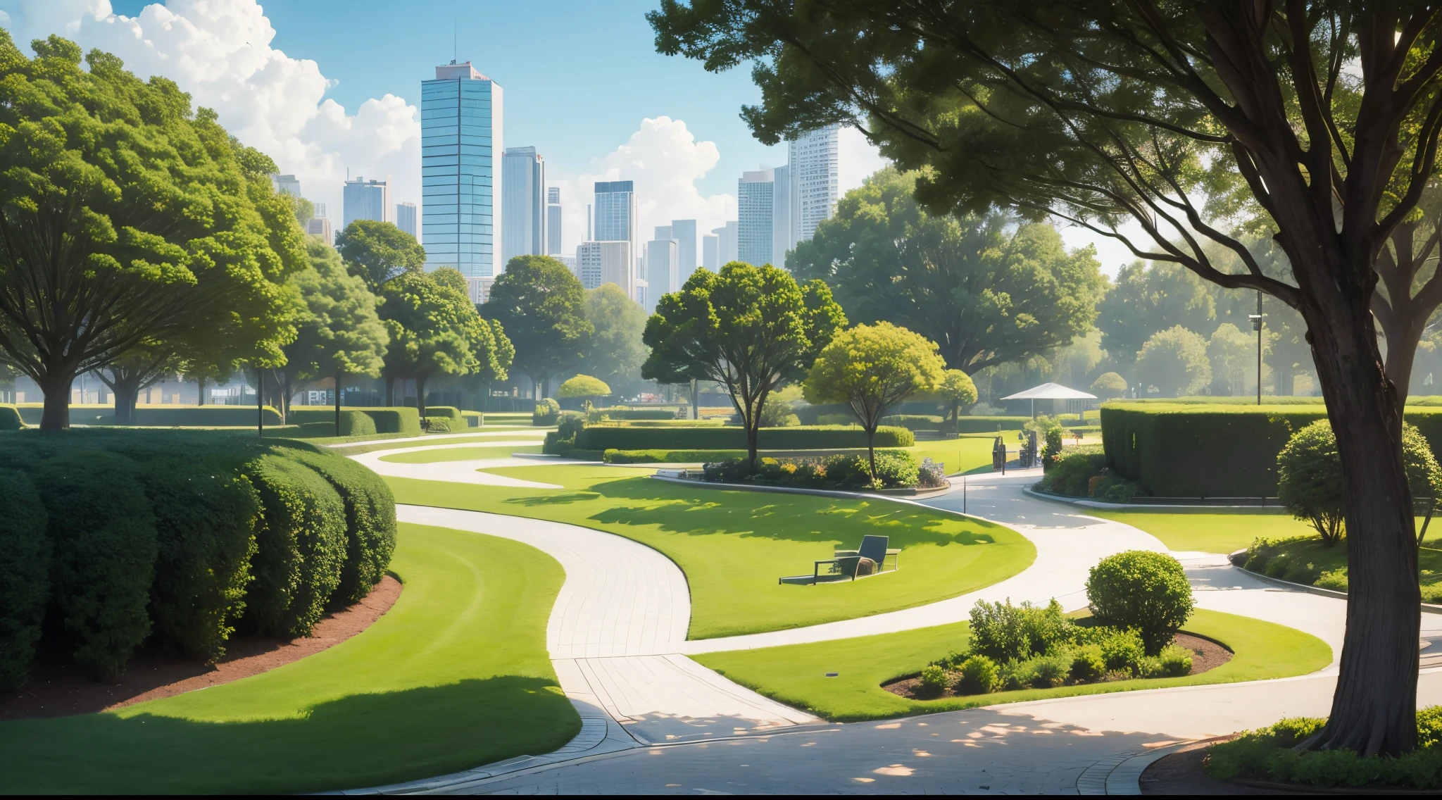 A modern park, high tech, greens,
