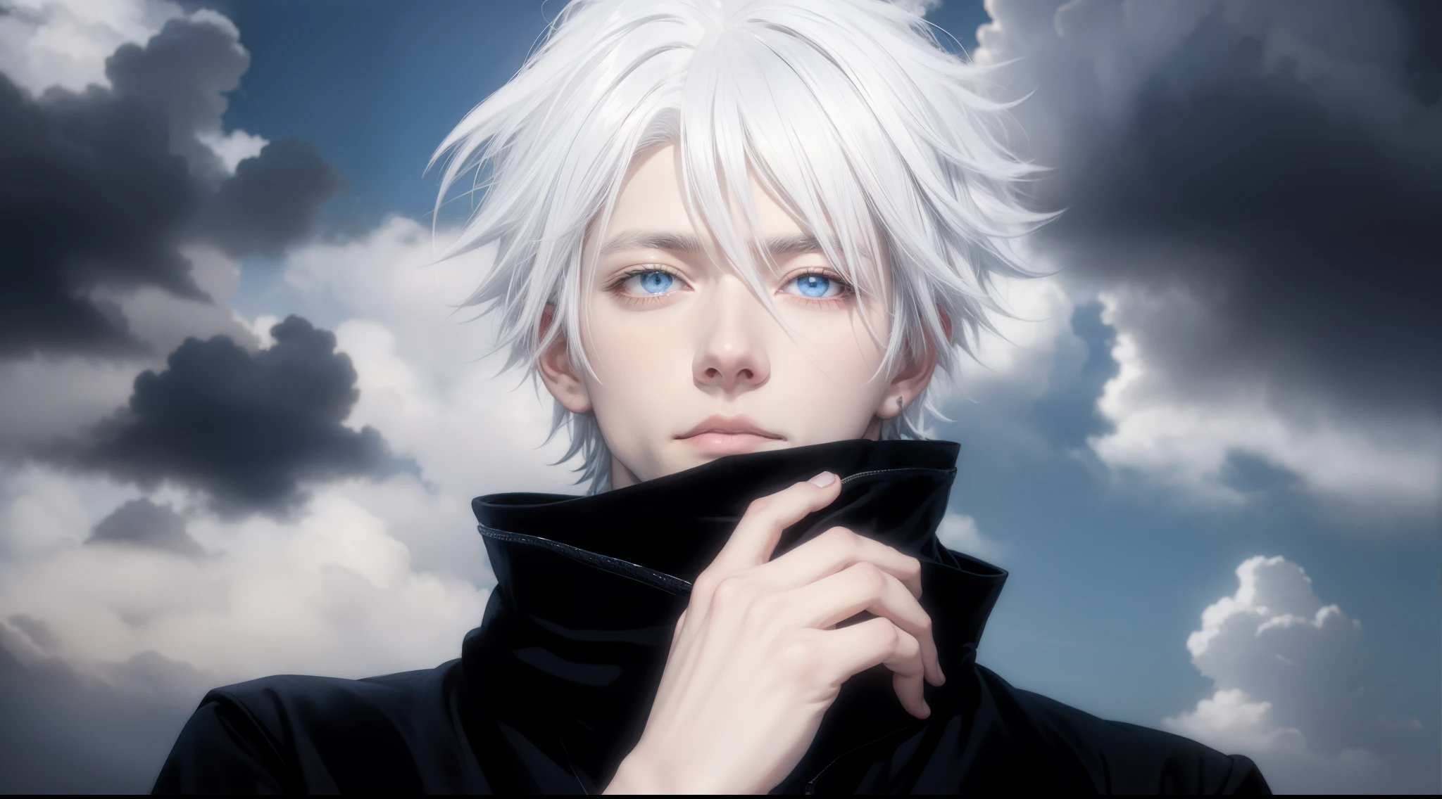 anime - style photo of a young man with white hair and blue eyes, white haired, killua zoldyck portrait, cloud-like white hair, killua zoldyck black hair, white-haired, tall anime guy with blue eyes, white haired deity, made with anime painter studio, white-hair pretty face, anime portrait of a handsome man