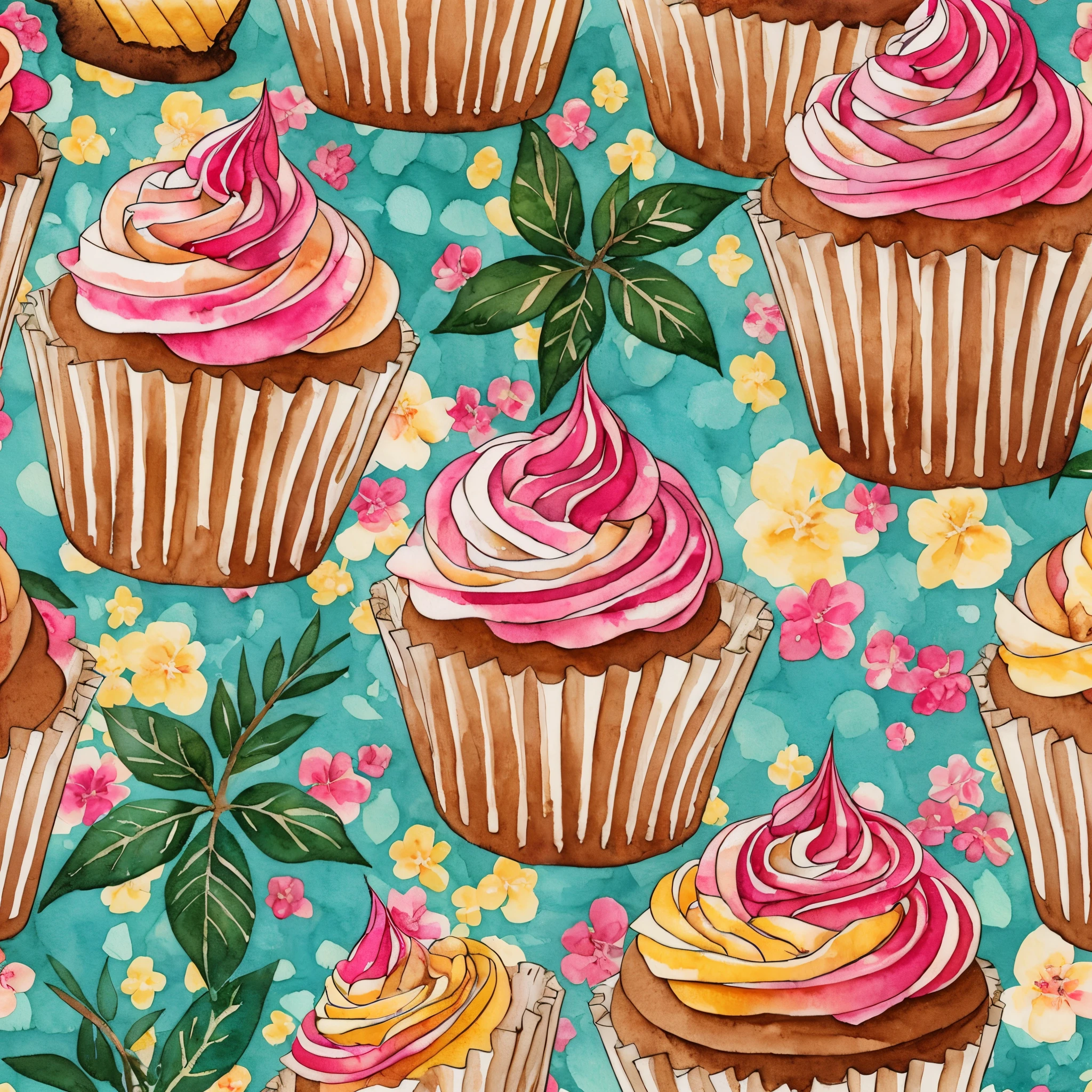 An intricately detailed watercolor pattern displaying [Vibrant Toned Cupcake] on a white background, in
  the style of [Christmas] aesthetics, 8K watercolor patterns, HD watercolor patterns,
  hyperrealistic watercolor patterns, HQ watercolor patterns, high resolution watercolor patterns,
  ultra-realistic watercolor patterns and professionally made watercolor patterns - tile -
  q 2 --auto --s2