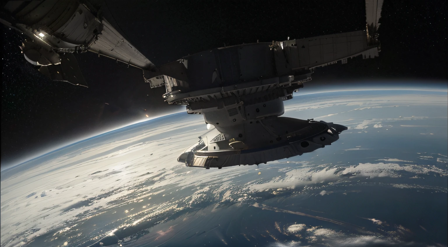 panoramic view of the earth, from a space station that revolves around the earth&#39;s orbit, (solamente:1.5), (obra maestra:1.5), (mejor calidad:1.5), (antecedente de alta calidad:1.5)