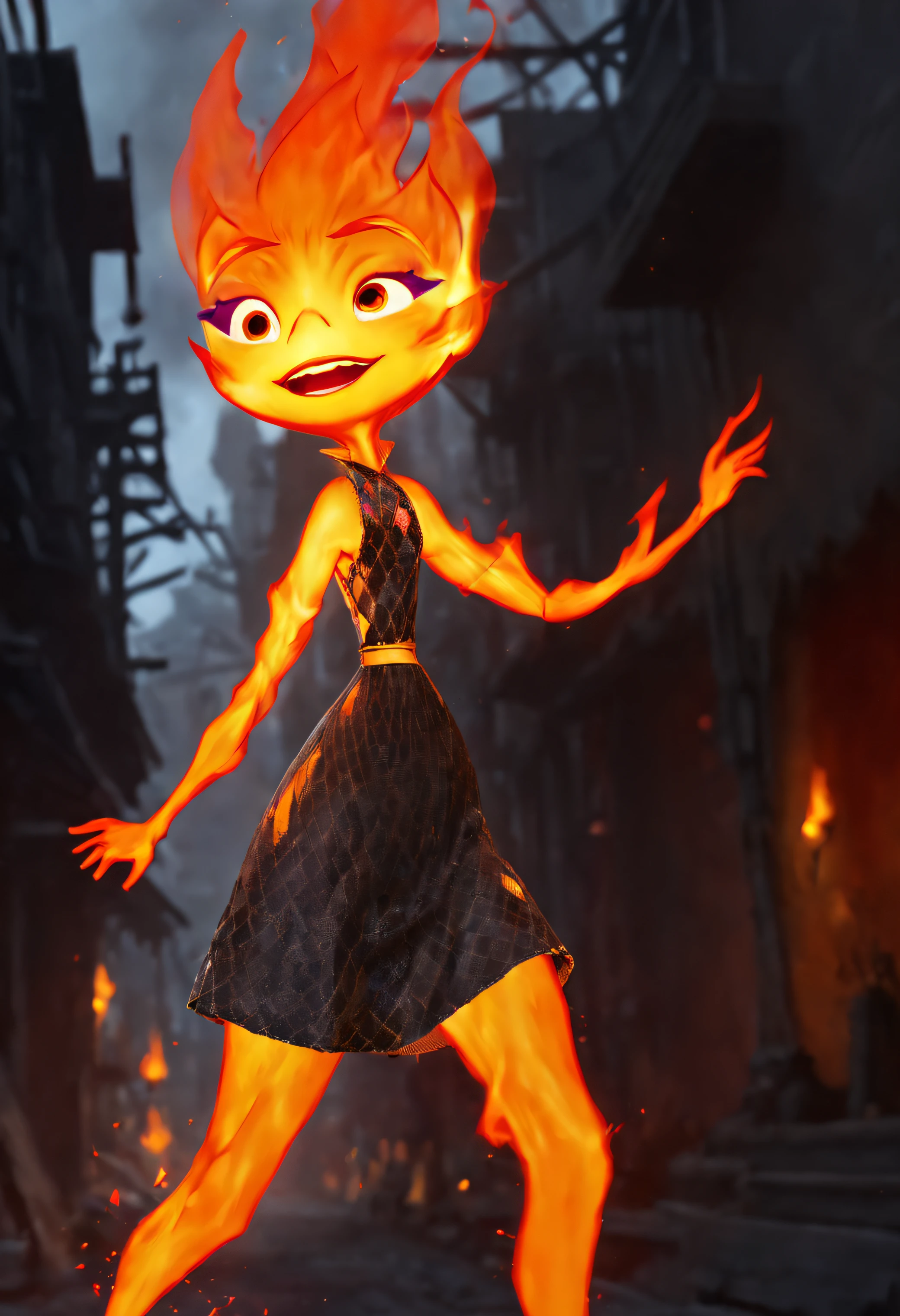 concept art ember portrait, upper body render, short body, digital artwork by ian mcque,
running from the something with raised hands, run in fear, fear emotion, open mouth, view from side, vivid fire texture, illustrative, glossy painting, highly detailed, black background
