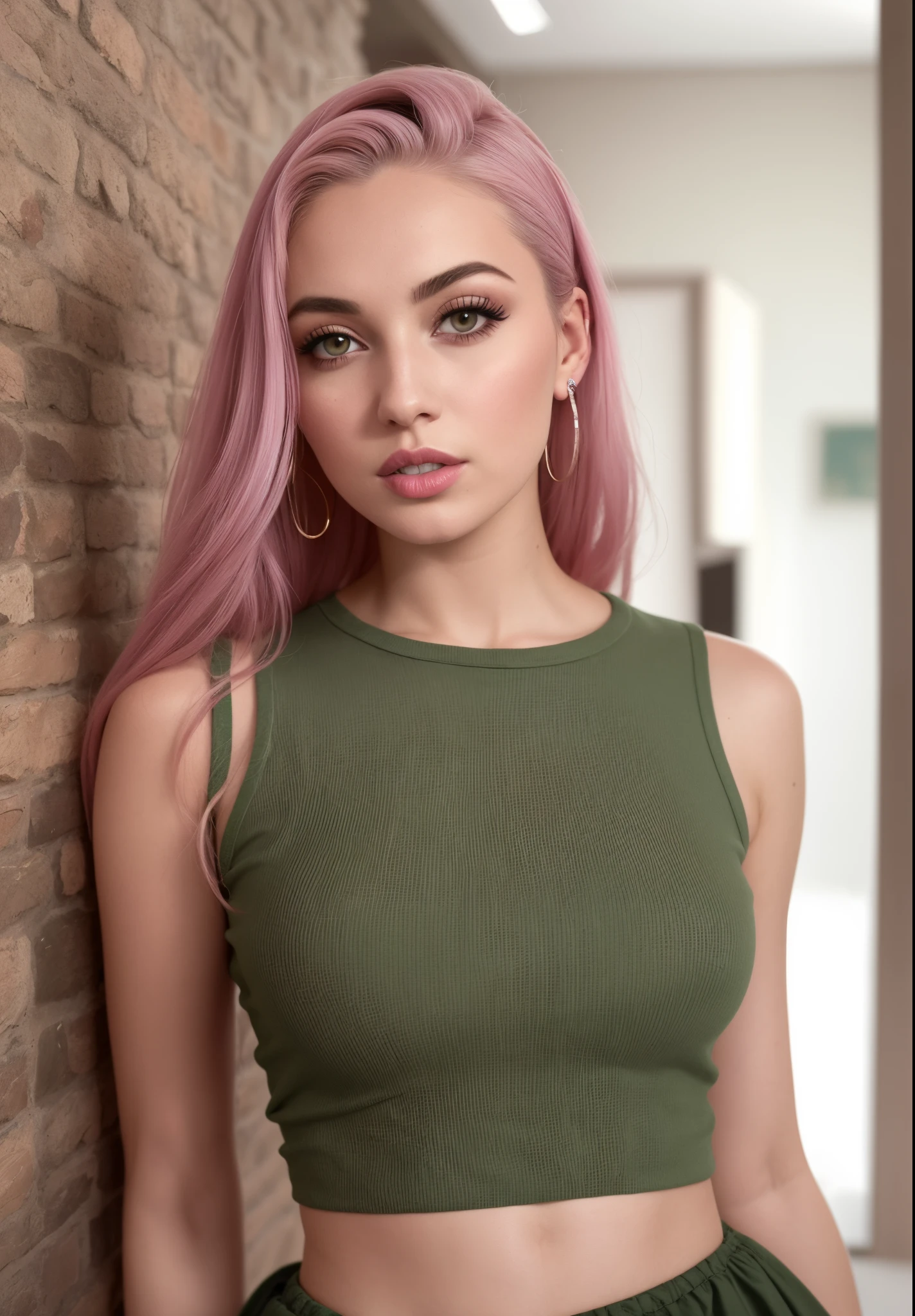 um close de uma mulher com cabelo rosa e uma blusa verde, 2 Modelo feminina de 4 anos, Anna Nikonova aka Newmilky, cor da pele da azeitona, Retrato Sophie Mudd, ava max, Kailee Mandel, Viktoria Gavrilenko, Anastasia Ovchinnikova, julia gorokhova, Charli Bowater, Alina Ivanchenko