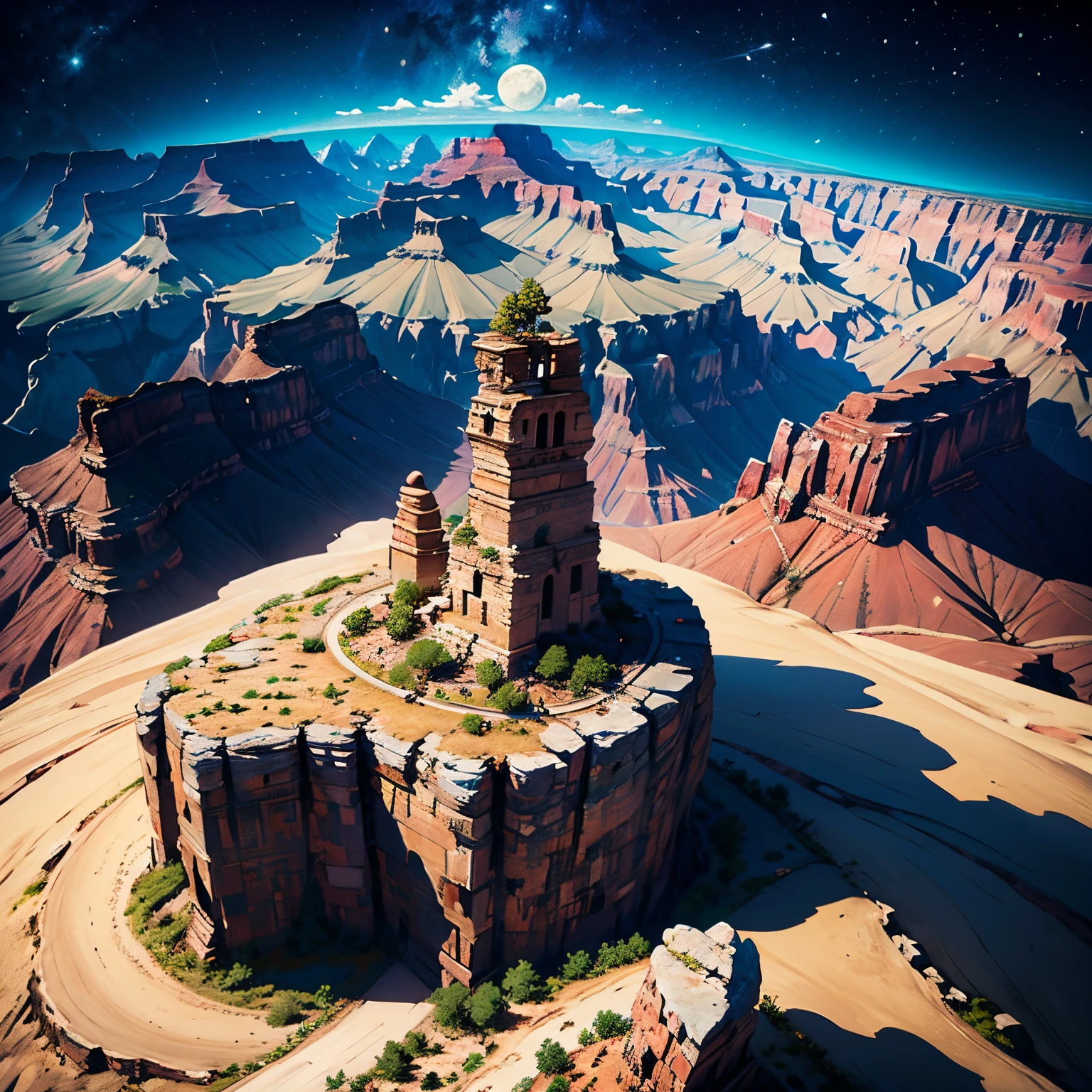 Best Quality、masutepiece、8K、Grand Canyon、（fullmoon、boulders、earth)、A desert、natta