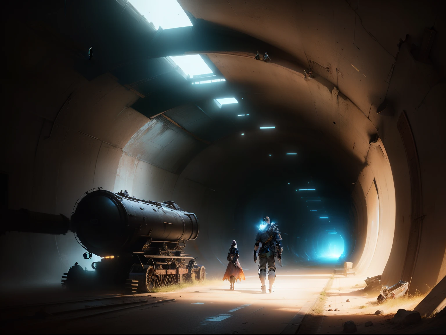 a man and a woman are standing in the tunnel, adventure hyper realistic render, realistic fantasy render, hyperdetailed concept art, Inspired by a Senior Environmental Artist, Unreal engine rendering concept art, Concept art highly detailed, by senior environment artist, detailed 4k concept art, unreal-engine, digitalpainting, Relaxing concept art, Ultra Detailed Concept Art, environment design illustration