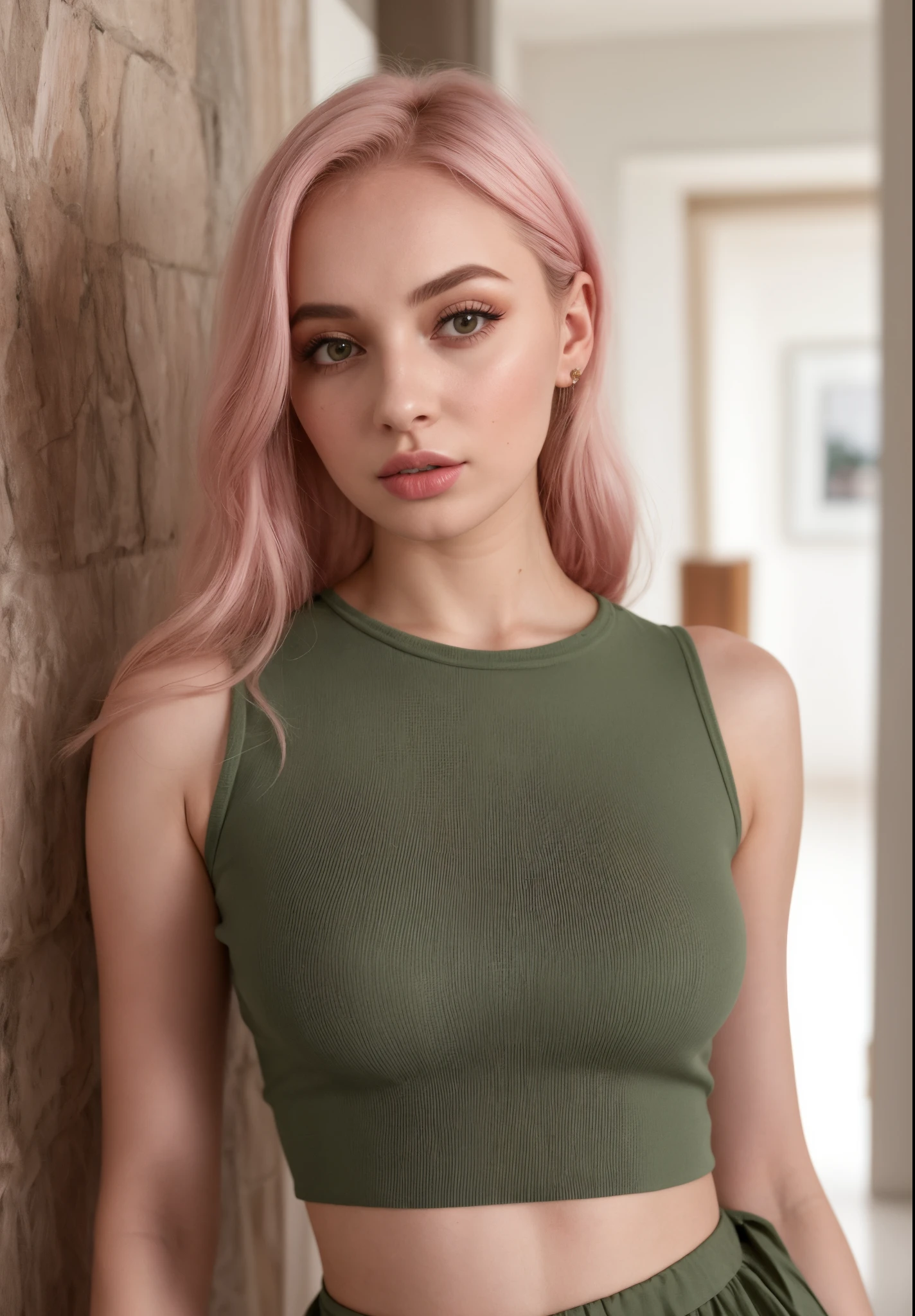 um close de uma mulher com cabelo rosa e uma blusa verde, 2 Modelo feminina de 4 anos, Anna Nikonova aka Newmilky, cor da pele da azeitona, Retrato Sophie Mudd, ava max, Kailee Mandel, Viktoria Gavrilenko, Anastasia Ovchinnikova, julia gorokhova, Charli Bowater, Alina Ivanchenko