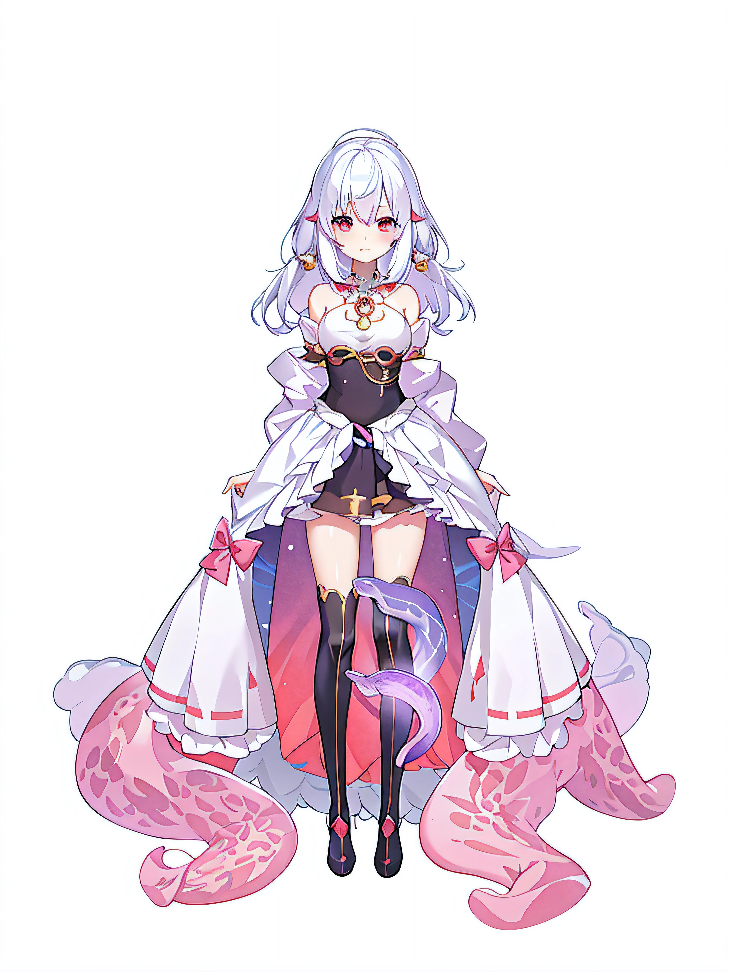 Anime girl with snake, white-haired god, Full portrait of cute cartoon element character wearing beautiful clothes, jellyfish priestess, in dress, Astral Witch Clothes, full body adoptable, portrait of the magical girl, Anime full body illustration, Official character art, !!full-body portraits!!