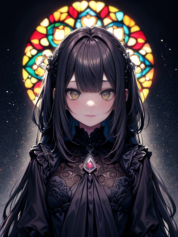 (Best Quality,4K,hight resolution,masutepiece:1.2),Ultra-detailed,Realistic,highly contrast,Halloween,Portrait,Dark,Gothic,haunting,Expressive,Colored,Moody lighting,decoration,mask figure,bright orange pumpkin,ominous vibe,eerie eerie atmosphere,Elements of surrealism,Attention to detail,Impressive brushwork,striking contrast,creepy,Ethereal,ghosts,shadowy,Mysterious,MACABRO,tome&#39;tome&#39;tome&#39;It&#39;s tragic,Witch,haunted house,broody,Scary,uneasy,Undeservedly beautiful,Unforgettable charm,persuasion,charmed,haunting,image of memories.((in front of dark stained glass))