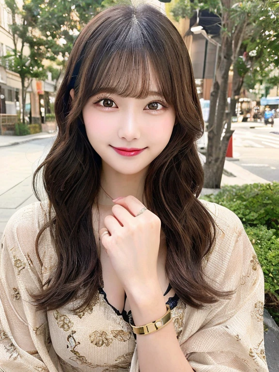 masutepiece, Best Quality, Illustration, Ultra-detailed, finely detail, hight resolution, 8K Wallpaper, Perfect dynamic composition, Beautiful detailed eyes, Women's Fashion Summer,Medium Hair, Natural Color Lip, Bold sexy poses,Smile,Harajuku、20 years girl、Cute、 Brass Strap Display