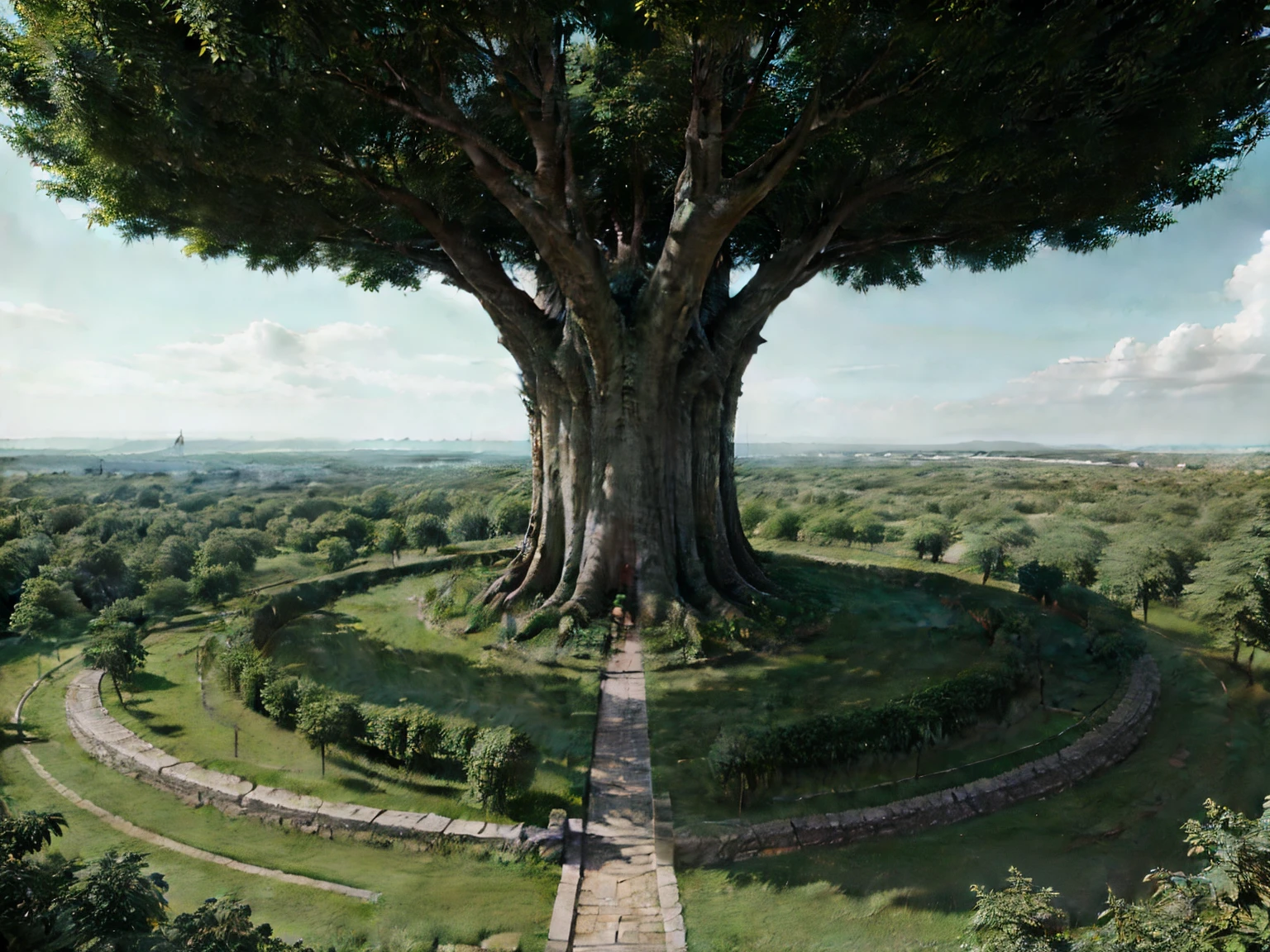 forest, one big tree, elven city, ancient fantasy,