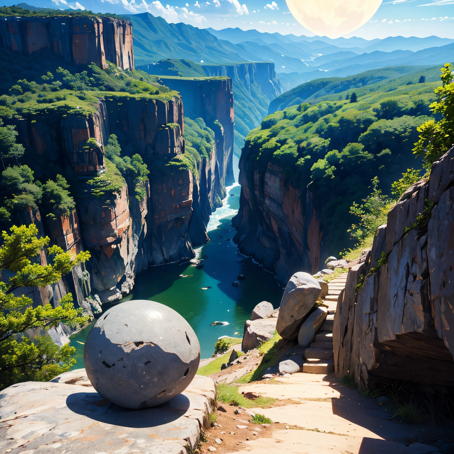 Best Quality、masutepiece、8K、（fullmoon、boulders、earth)、Rock Mountain、cliff、A desert、natta