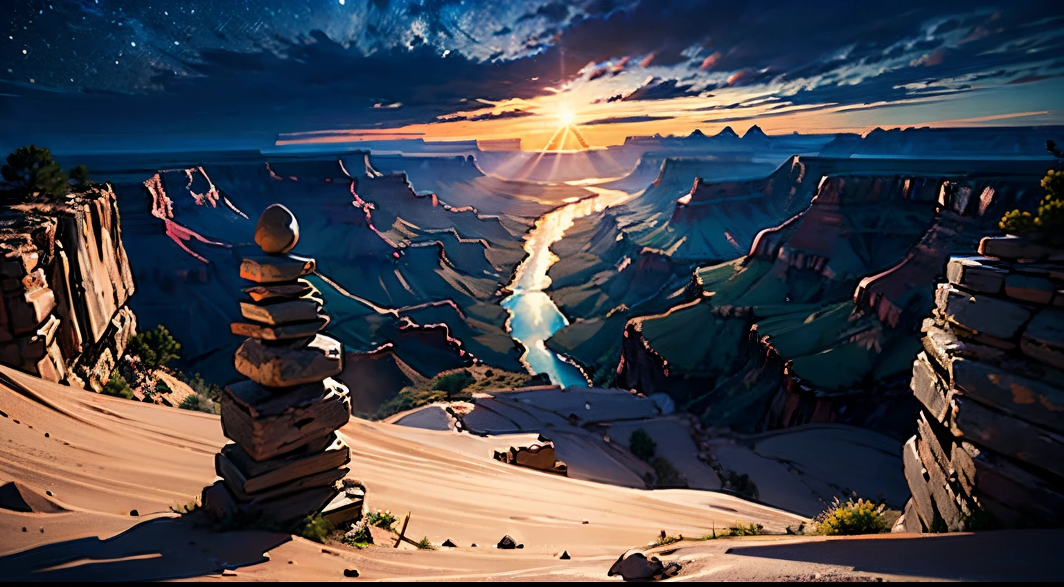 Best Quality、masutepiece、8K、Grand Canyon、(fullmoon:1.5、boulders、earth)、A desert、natta:2