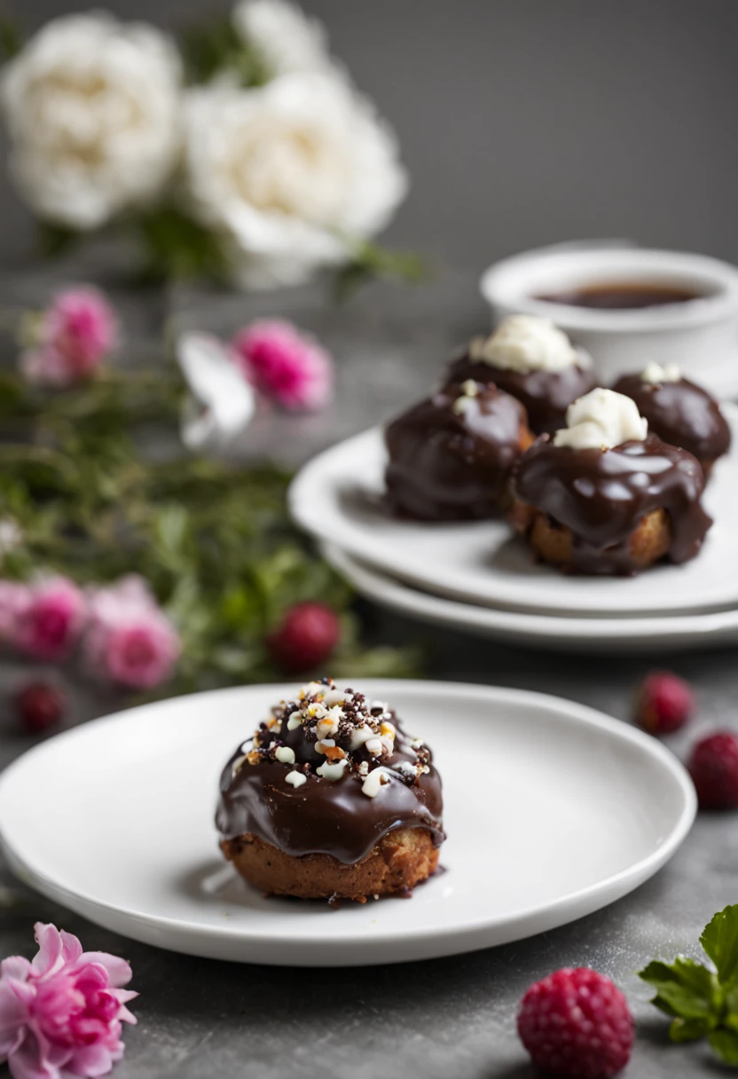 jUST A SIMPLE DELICIOUS PROFITEROLL ON A WHITE PLATE AND NOTHING MORE