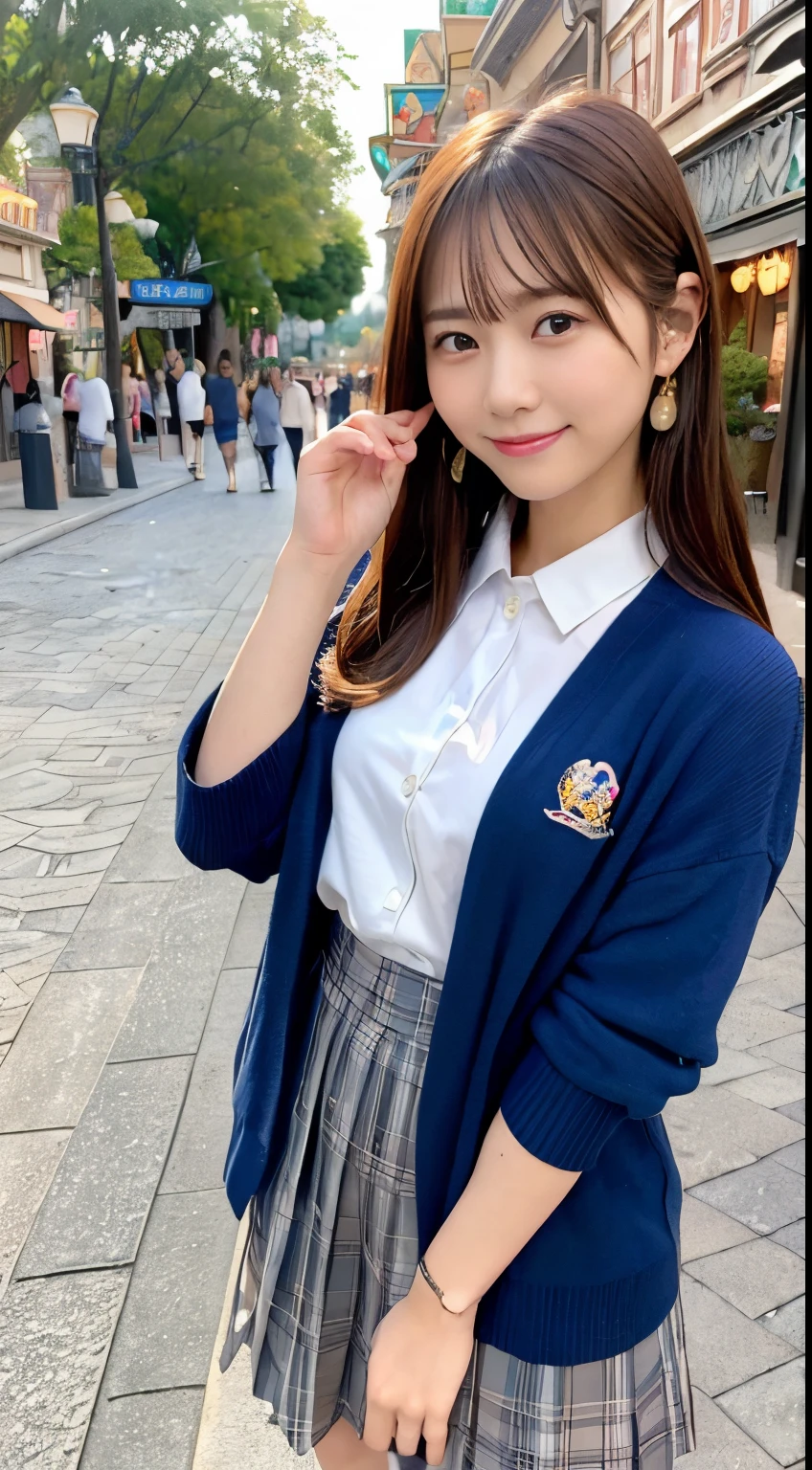 (8k, best quality, masterpiece, ultra highres, ultra-detailed:1.2) , Photo of Pretty Japanese girl,(mikey ear:1.2),school uniform,
smile,
, (18 years old:1.1), Japanese idol,(Disney land:1.2),
