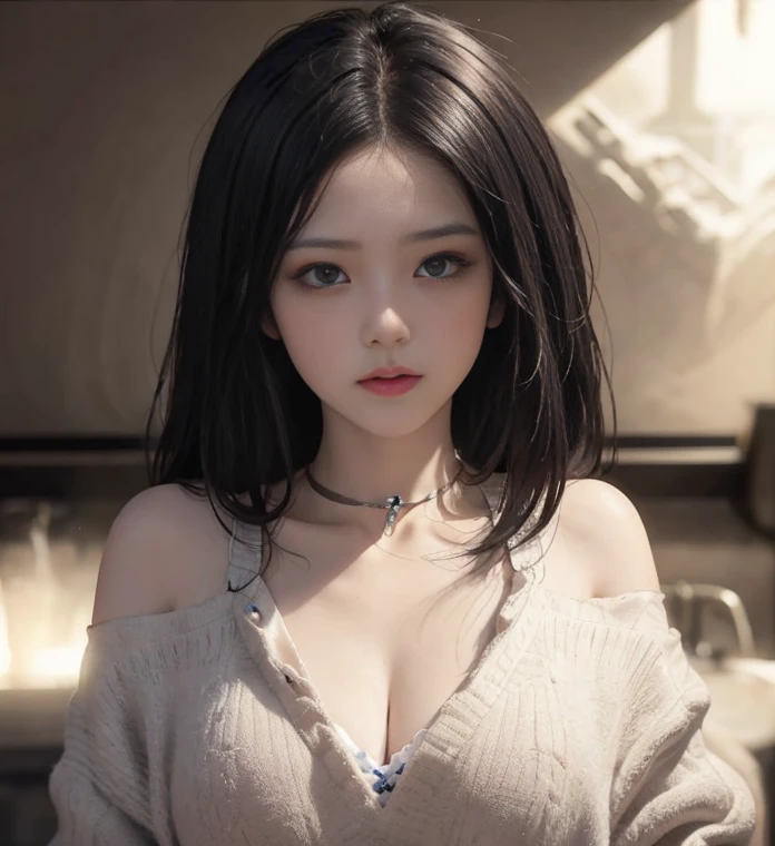 orange long hair,Nice face,choker necklace,Heterochromatic pupil,Gini Coefficient,fully body photo,Big-breasted girl,Cardigan shirt