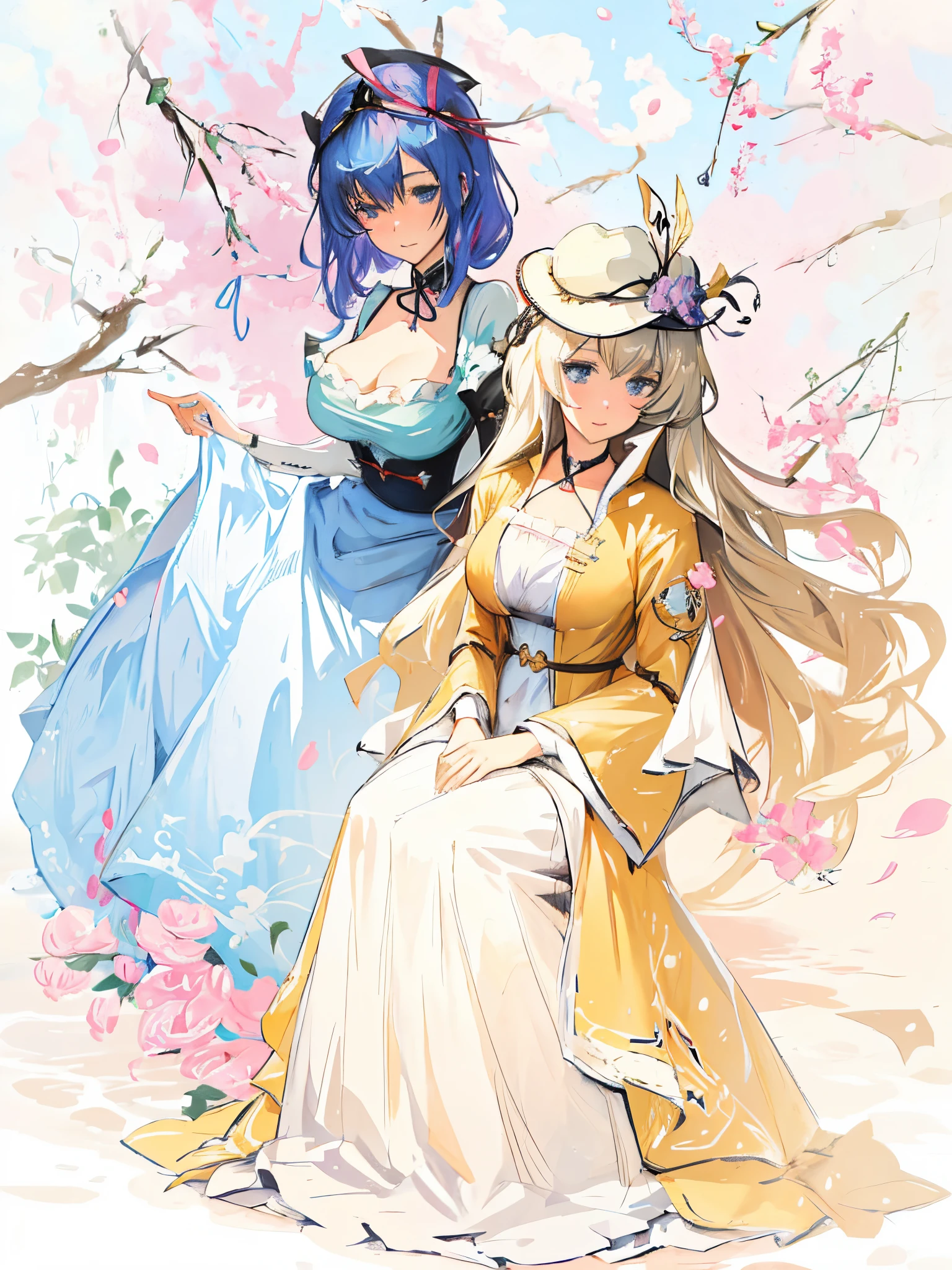 Anime characters dress in cool clothes... And wear a hat to take pictures...., Wearing Victorian clothes., Two beautiful anime girls, anime in fantasy style, Art Nouveau Anime, Azur Lane characters, nixeu and sakimichan, genshin, Anime Art, Cuschart krenz, Women's Art Major, Anime Princess, Beautiful anime art, Granblue Fantasy