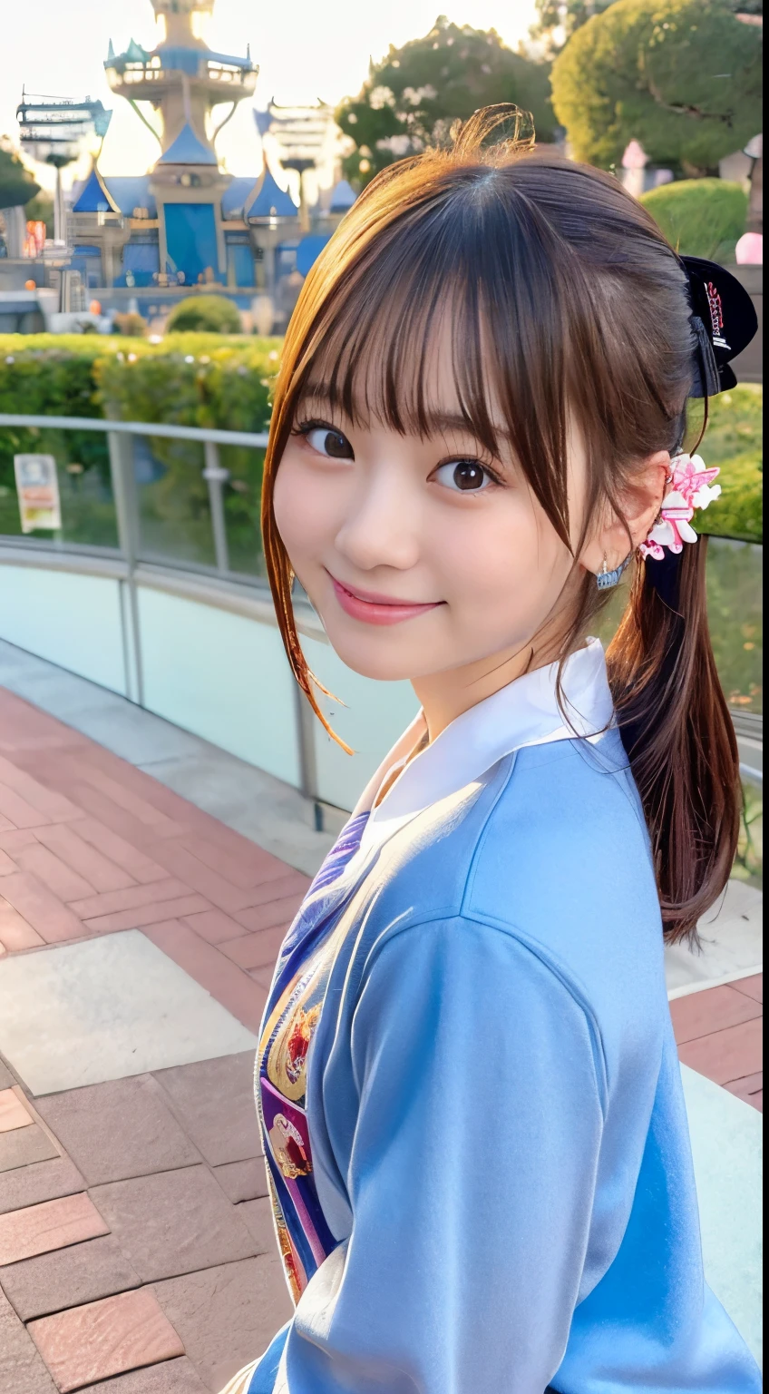 (8k, best quality, masterpiece, ultra highres, ultra-detailed:1.2) , Photo of Pretty Japanese girl,(mikey ear:1.2),school uniform,
smile,
, (18 years old:1.1), Japanese idol,(Disney land:1.3),