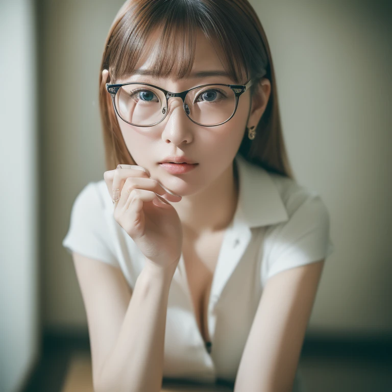 、((top-quality、8K、​masterpiece:1. therapist、glasses woman、posing Gravure Idol、((top-quality、8K、​masterpiece:1.3))、Raw photography、hot teacher,