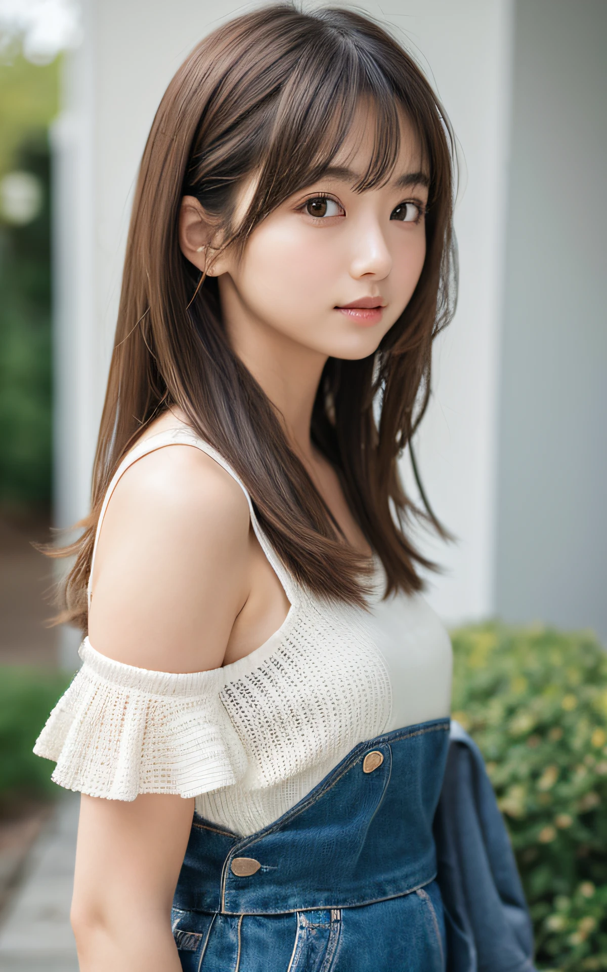 (4k, Best Quality, High Resolution:1.1), (Realistic, Photorealistic:1), Cute Girl With Flat Breasts, Asuka, (Cute:1.8), Cuties, Solo, (Flat Breasts:1.2), Detailed Eyes, Brown Eyes, Innocent Eyes, Blushing, Random Clothes, Masterpieces, Beautiful Lighting, Cinema Lights, Film Grain, Jewelry, Heart-Shaped Earrings, Bangs, Cherry Lips, viewer, upper body, open lips, ponytail, side ponytail, two sideways, depth of field, blurred background, eye focus, bokeh, 85mm lens, f/1.4, professional lighting, photon mapping, radiosity, physically based rendering, high detail, masterpiece,