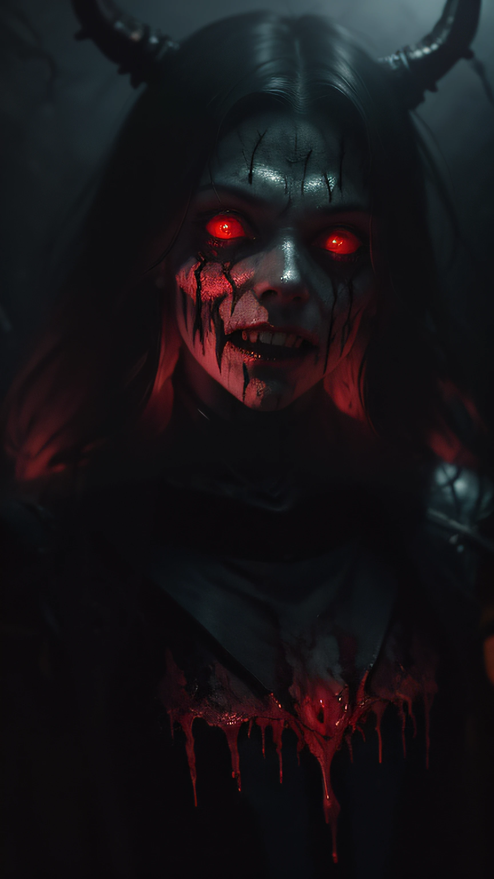 traje infernal que exala uma aura maligna e brilhante, carne, sangue, agonizante, obscuro, pesadelo aterrorizante, horror, sangue coagulado, Grume, chacinar, carnificina, carnificina, extremely high quality, 4k, master part