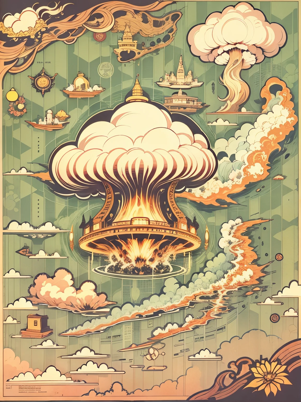 Japan map background,A massive,mushroom cloud
