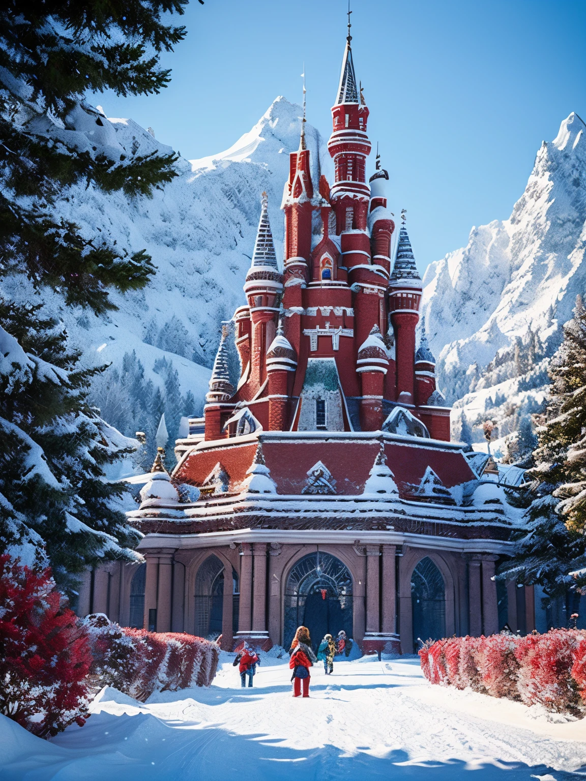 pixel game,scenography,Fantastic scene of and snow world,Red Mooty wonderland,Suspended islandotic beasts, pixelart #pixelart