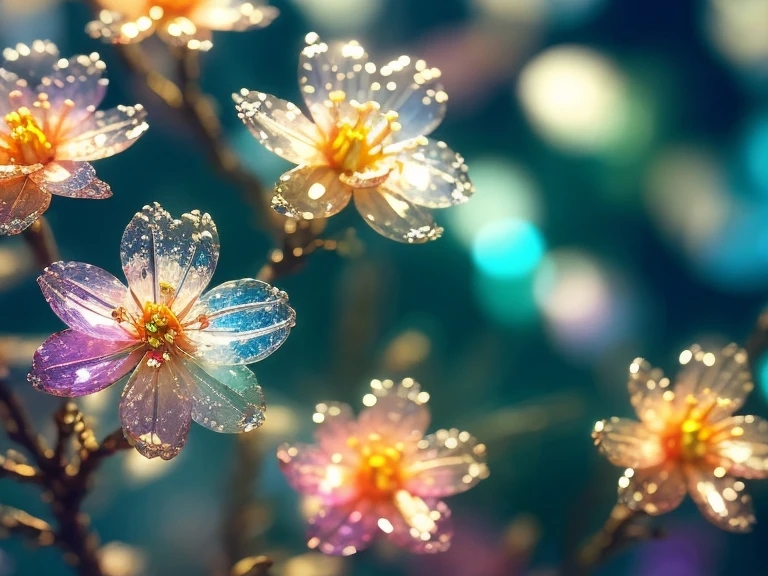 crystal spring blossom,
fantasy, galaxy, transparent,
shimmering, sparkling, splendid, colorful,
magical photography, dramatic lighting, photo realism, ultra-detailed, 4k, Depth of field, High-resolution